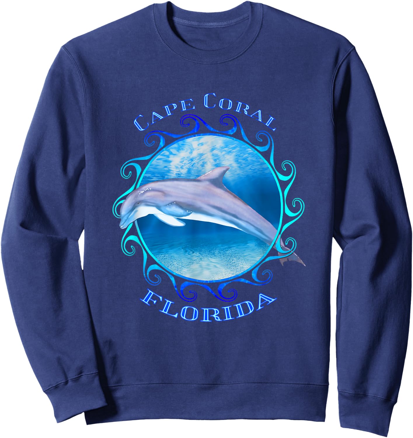 Cape Coral Florida Vacation Souvenir Dolphin Sweatshirt - Sweatshirt | Navy