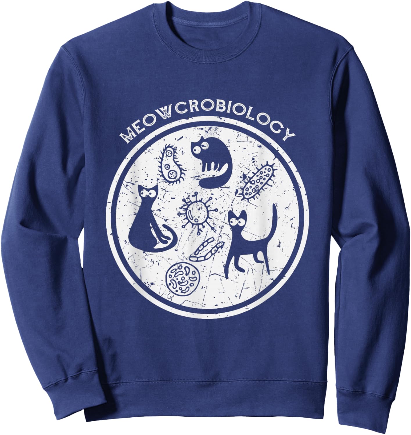 Meowcrobiology Shirt Science Cat Lover Gift Sweatshirt - Sweatshirt | Navy