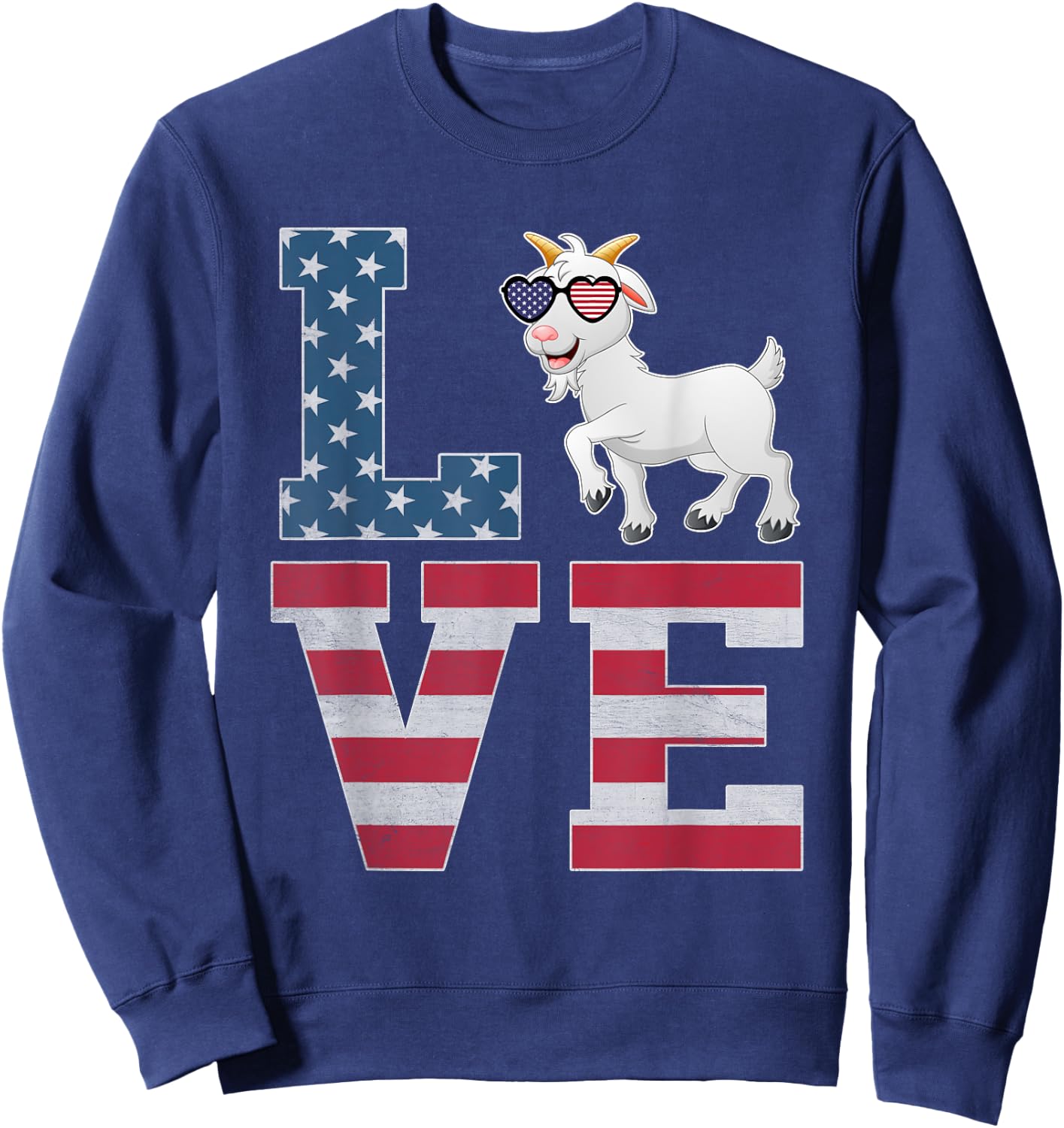 4th of July Decor Patriotic LOVE Goat American Flag Sweatshirt - Sweatshirt | Navy