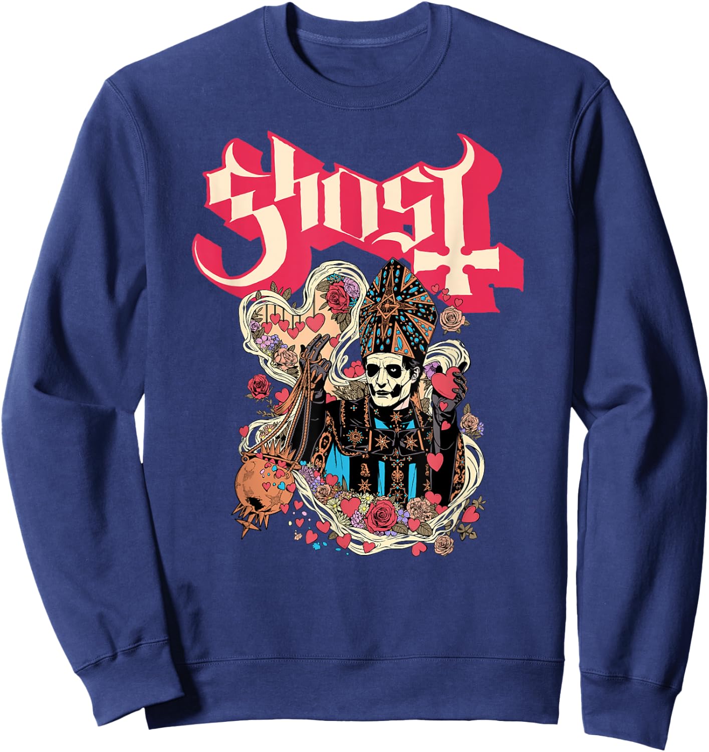Ghost - Papa Hearts Valentine's Day Sweatshirt - Sweatshirt | Navy