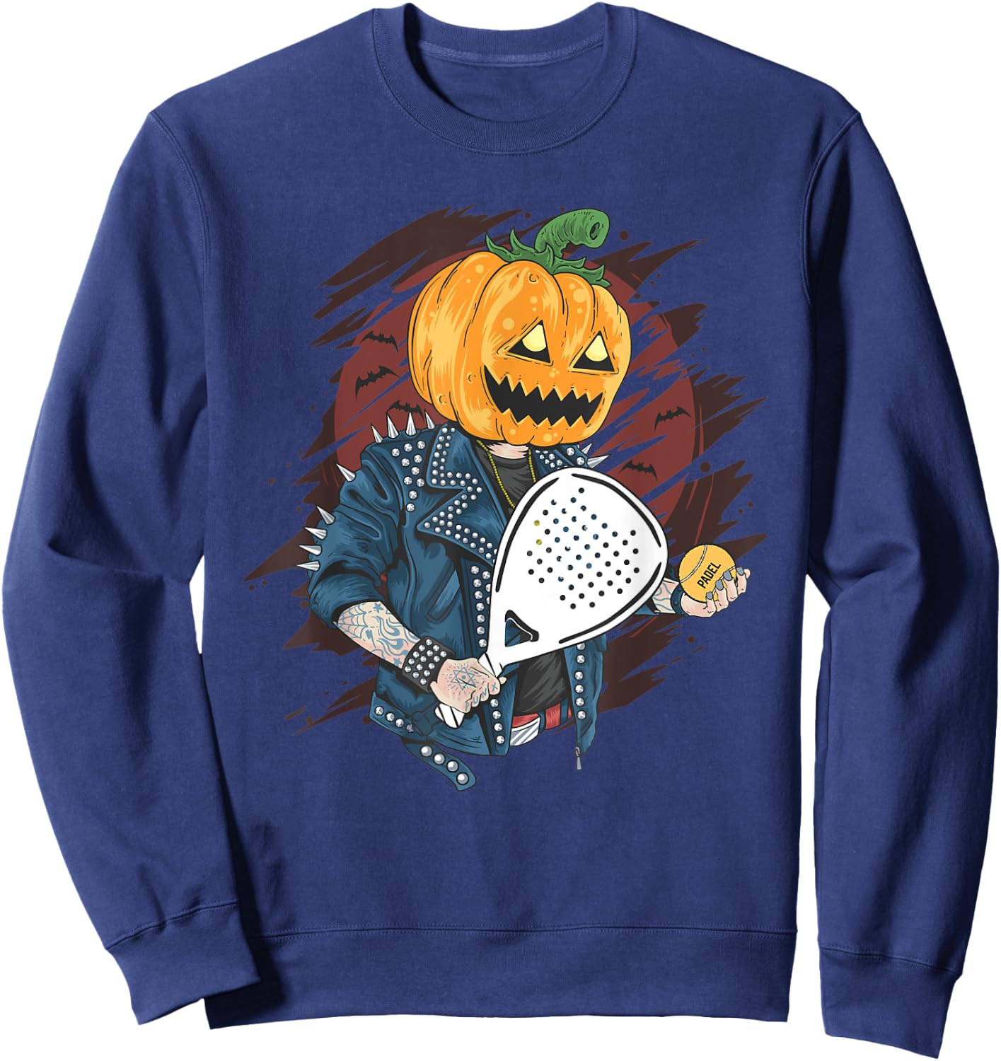 Padel Halloween Pumpkin holding a Paddle Tennis Racket Sweatshirt - Sweatshirt | Navy