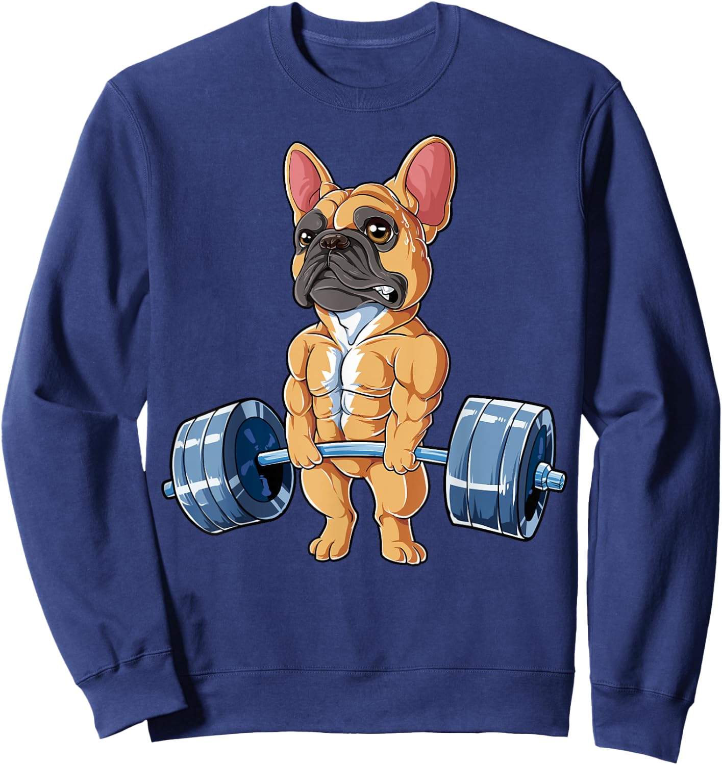 French Bulldog Weightlifting Funny Fawn Deadlift Fitness Gym Sweatshirt - Sweatshirt | Navy