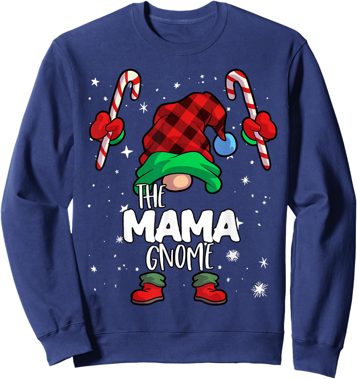 Mama Gnome Red Buffalo Plaid Matching Family Christmas Sweatshirt - Sweatshirt | Navy