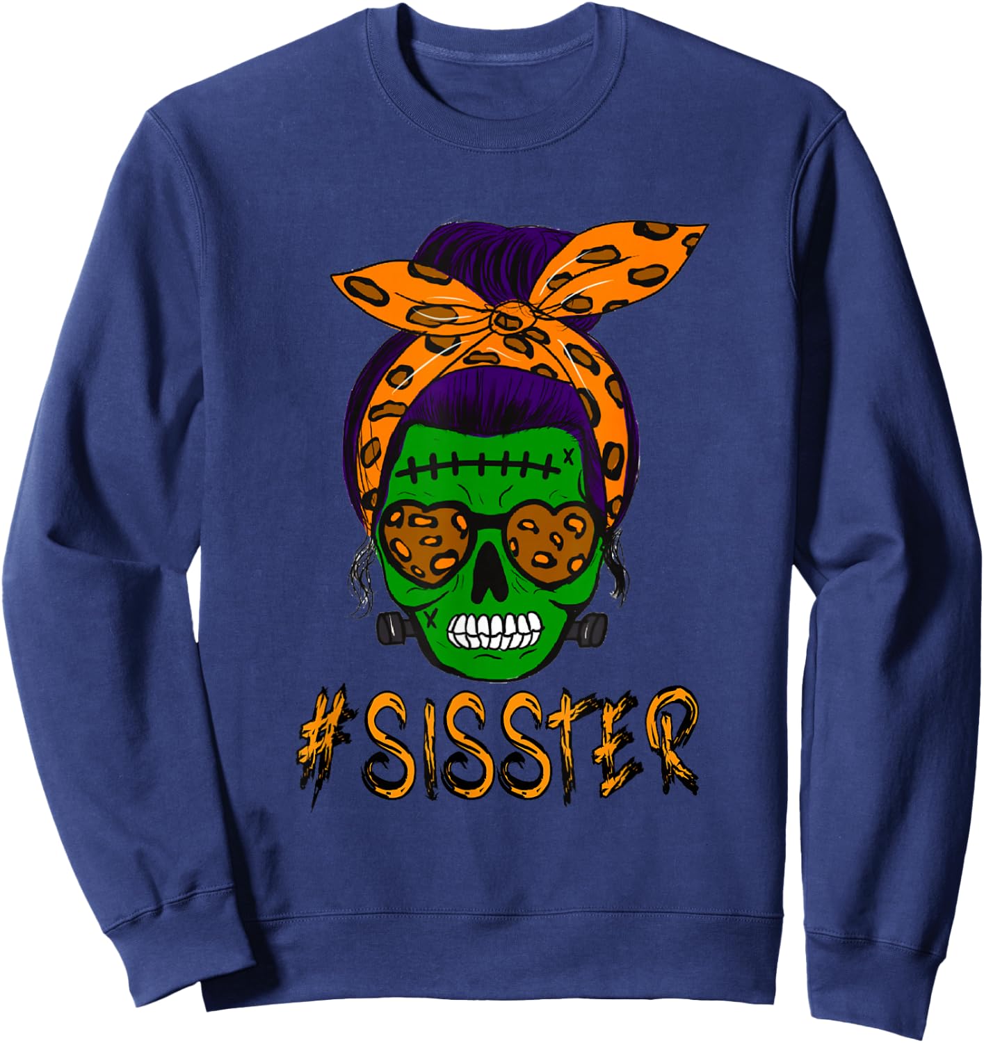 Monster Skull Sisster Sister Halloween Matching Family Sweatshirt - Sweatshirt | Navy