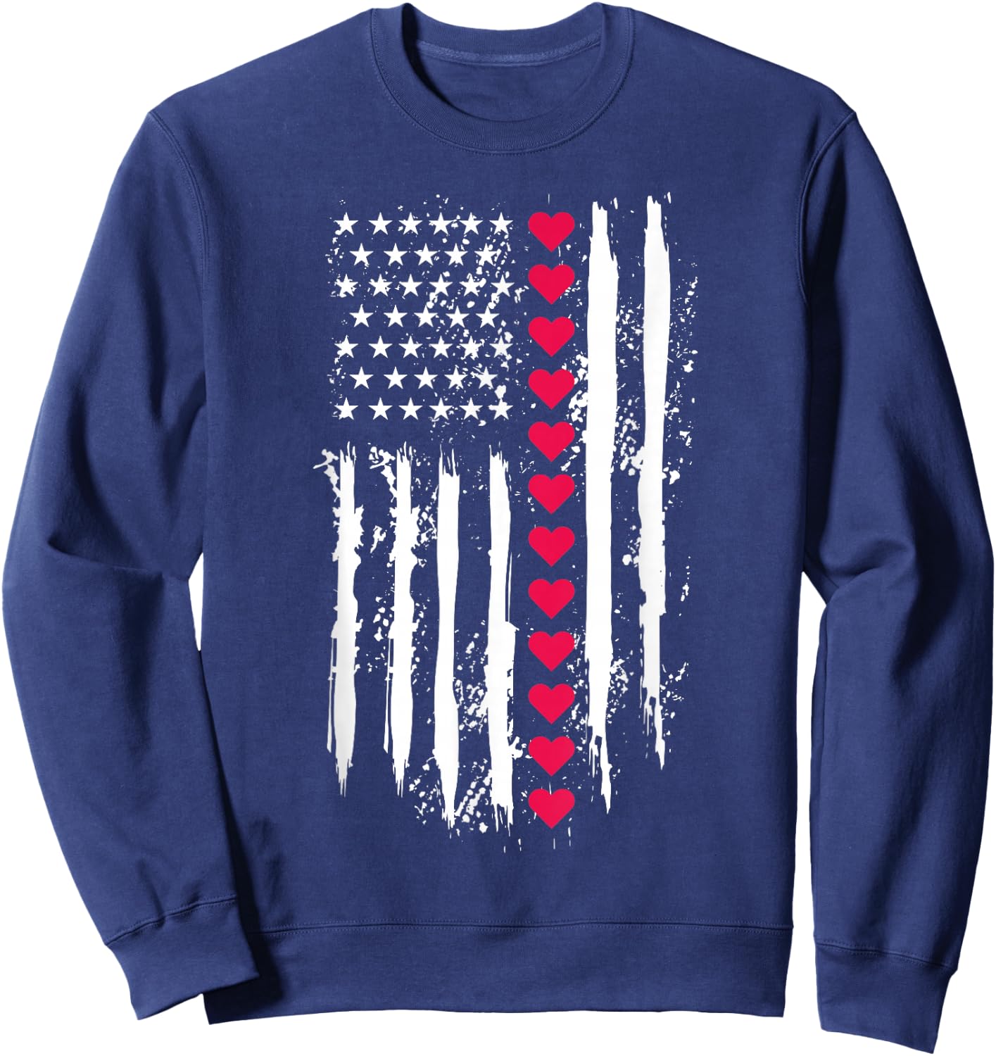 Valentines Day Red Hearts US American Flag Patriotic Lover Sweatshirt - Sweatshirt | Navy