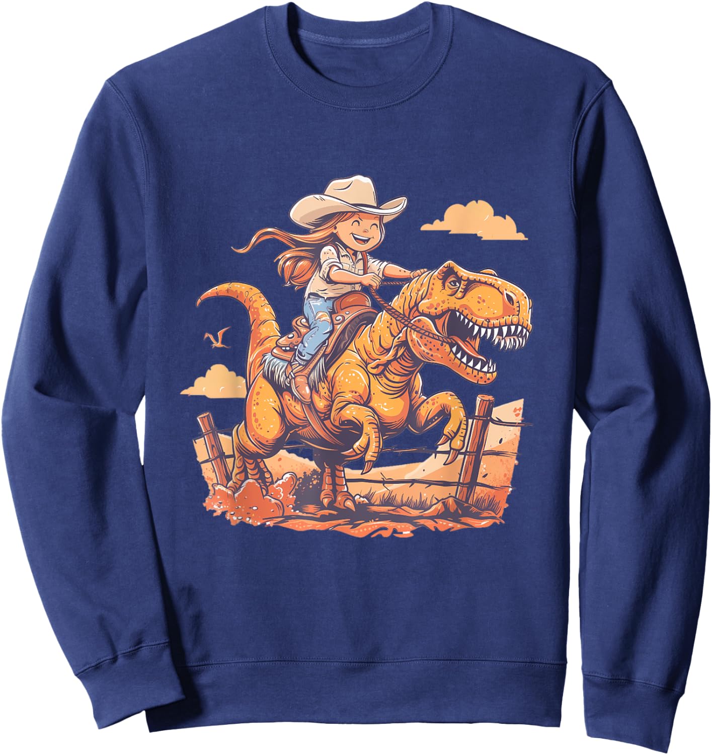 Dino Cowgirl Girls' Dinosaur Rodeo Rider - Nursery Sweatshirt - Sweatshirt | Navy