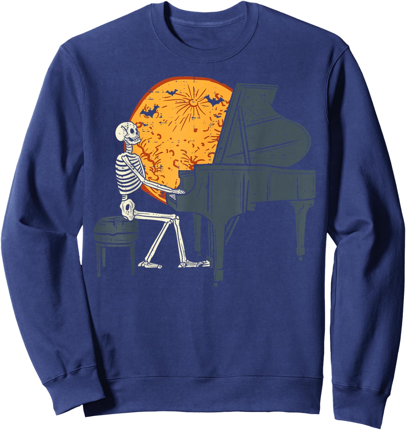 Skeleton Playing Piano Moon Halloween Music Boys Men Sweatshirt - Sweatshirt | Navy