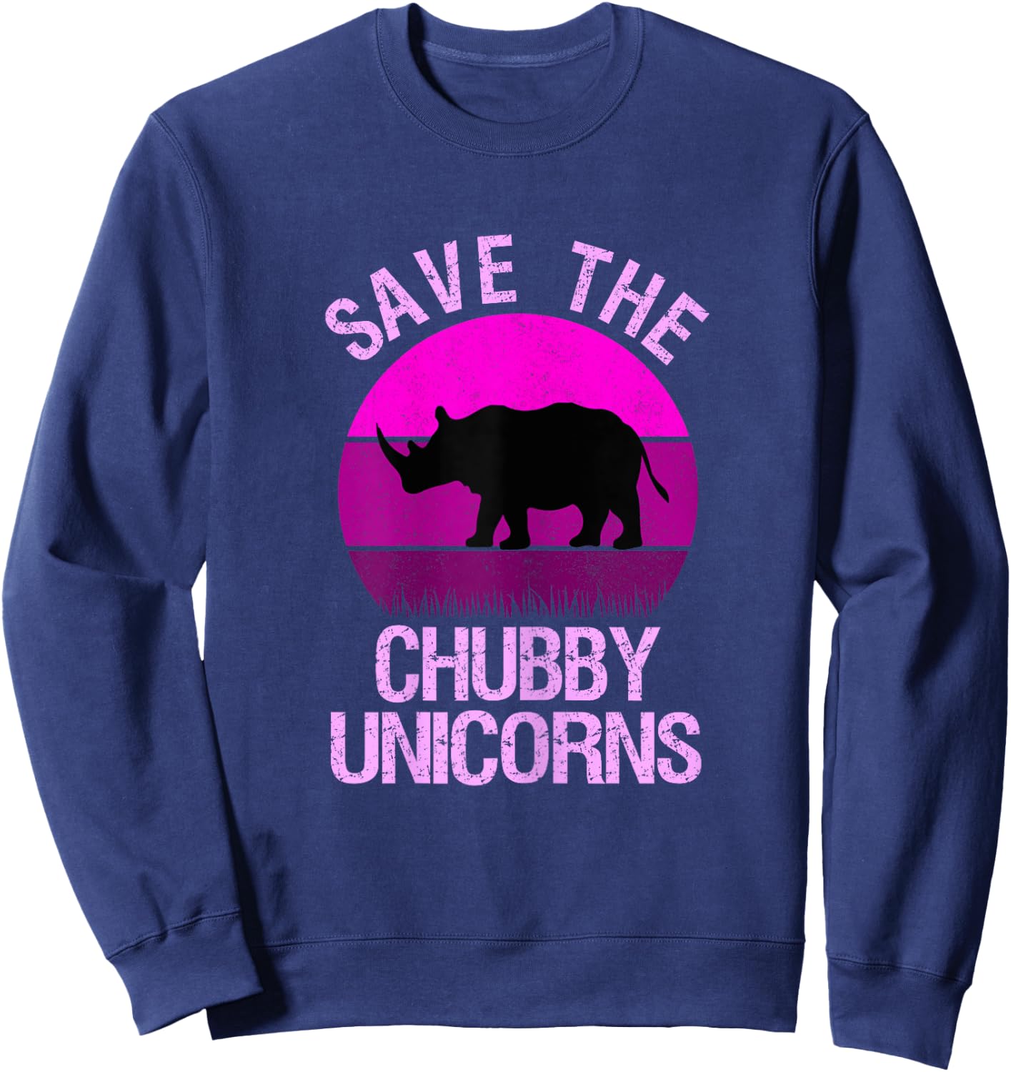 Save The Chubby Unicorns Retro Style Rhino gift Sweatshirt - Sweatshirt | Navy