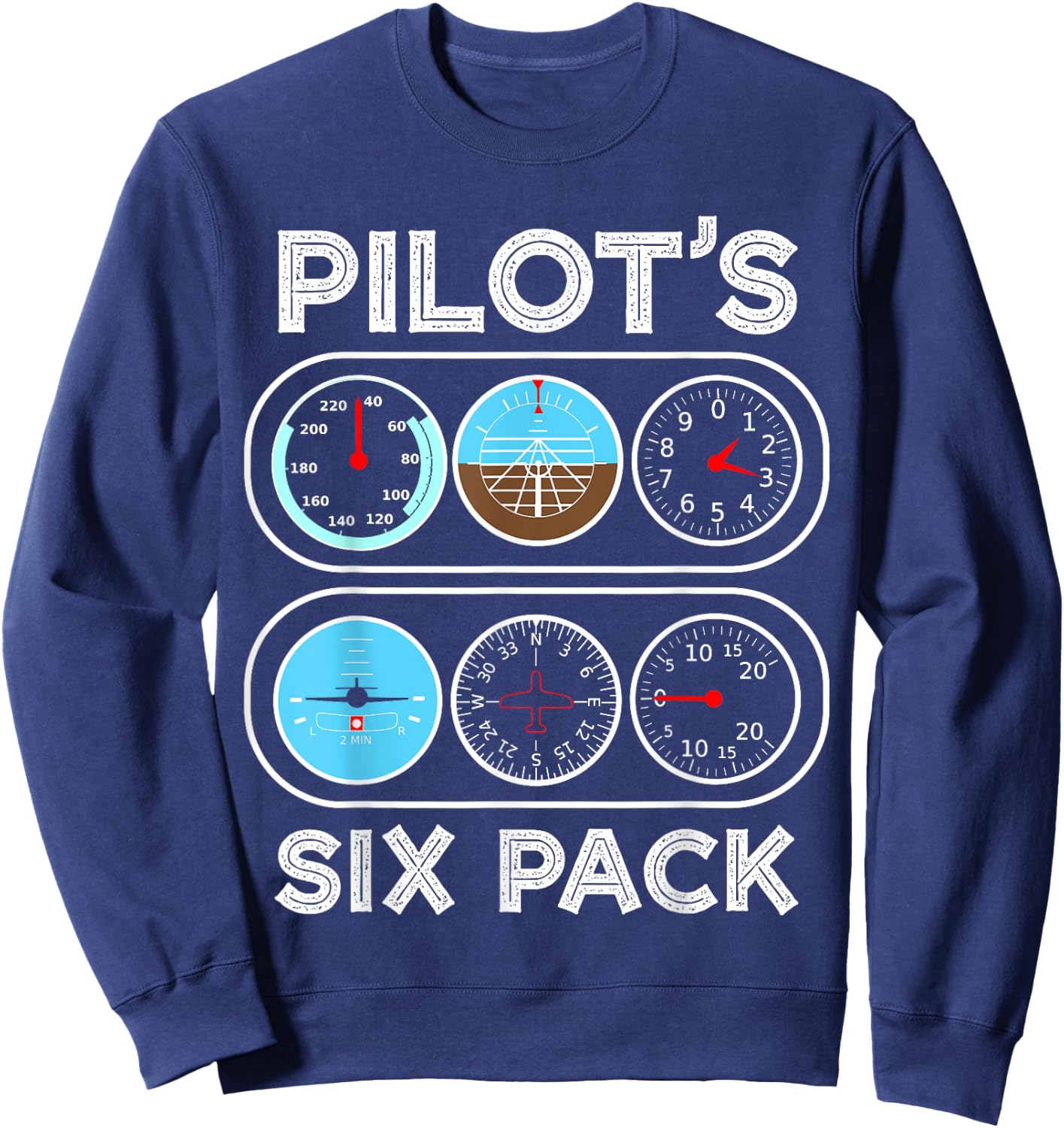 Pilot Flight Airplane Shirts 360 | Six Pack | Flight Instruments Aviation Shirt Sweatshirt - Sweatshirt | Navy