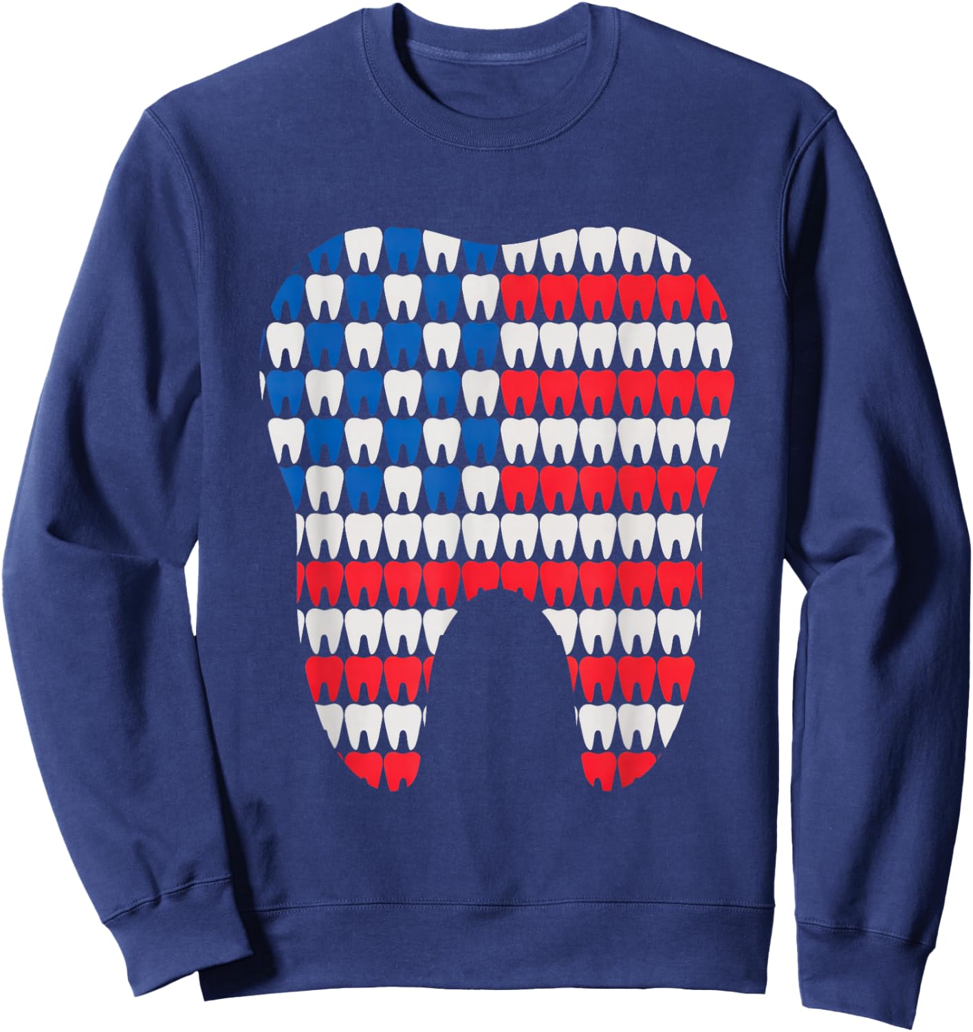 Patriotic Dentist American Flag Tooth 4th of July Men Women Sweatshirt - Sweatshirt | Navy
