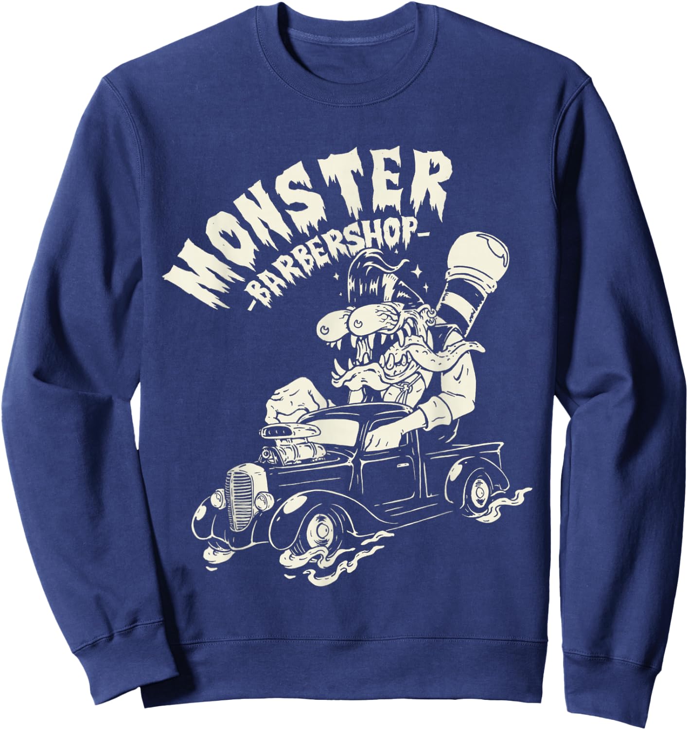 Horror Art - Ratfink Monster Barbershop - Psychobilly Punk Sweatshirt - Sweatshirt | Navy