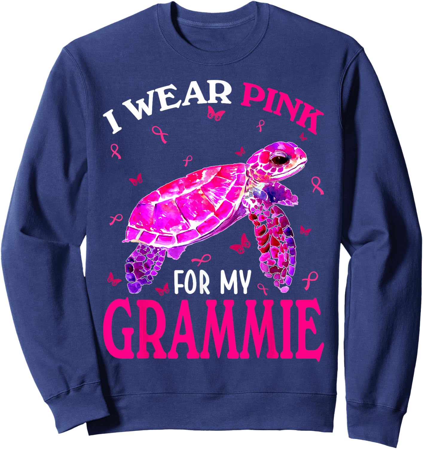 I Wear Pink For My Grammie Breast Cancer Turtle Sweatshirt - Sweatshirt | Navy