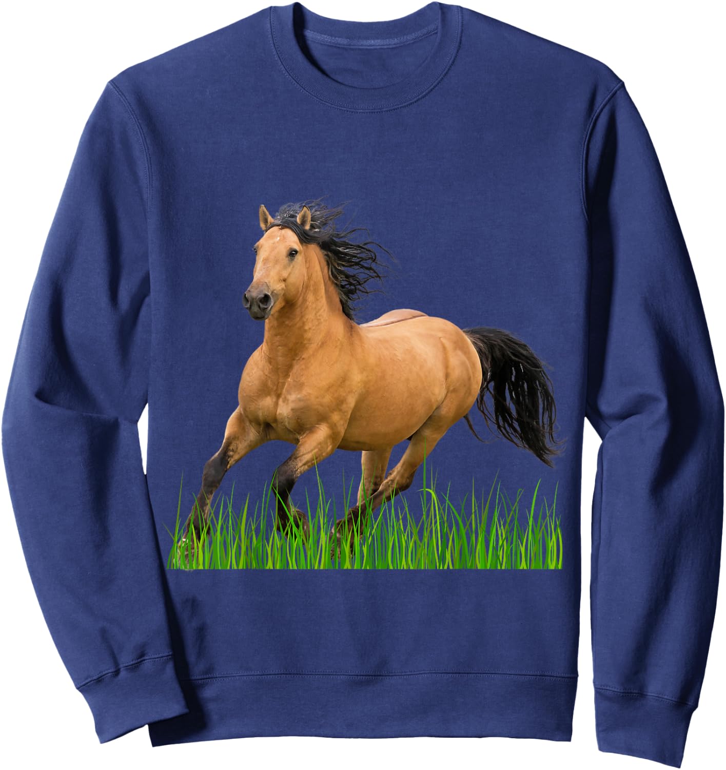 Horse Buckskin Mustang Horse Galloping Wild Horse Sweatshirt - Sweatshirt | Navy