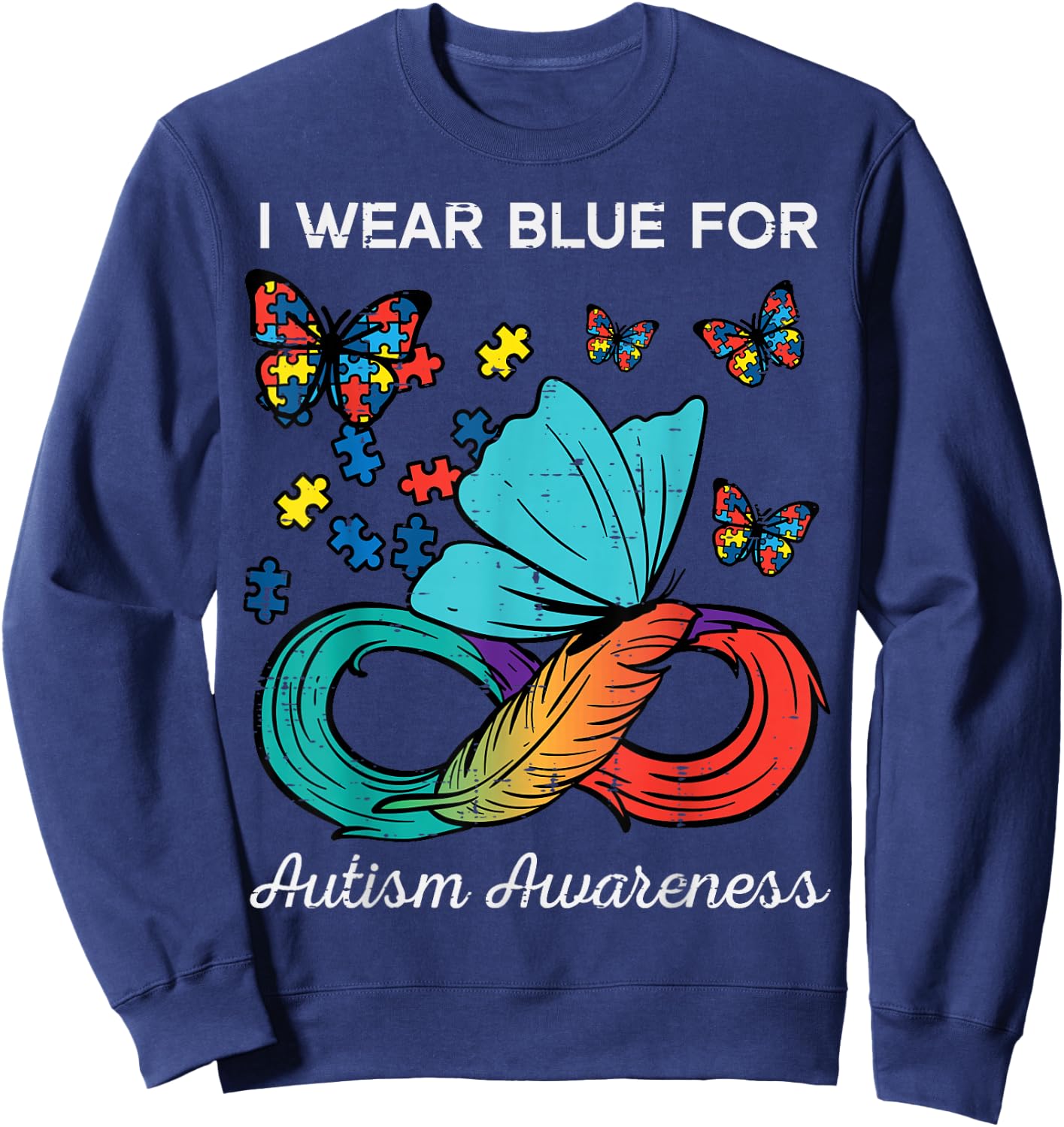 I Wear Blue For Autism Awareness Butterfly Men Women Kids Sweatshirt - Sweatshirt | Navy