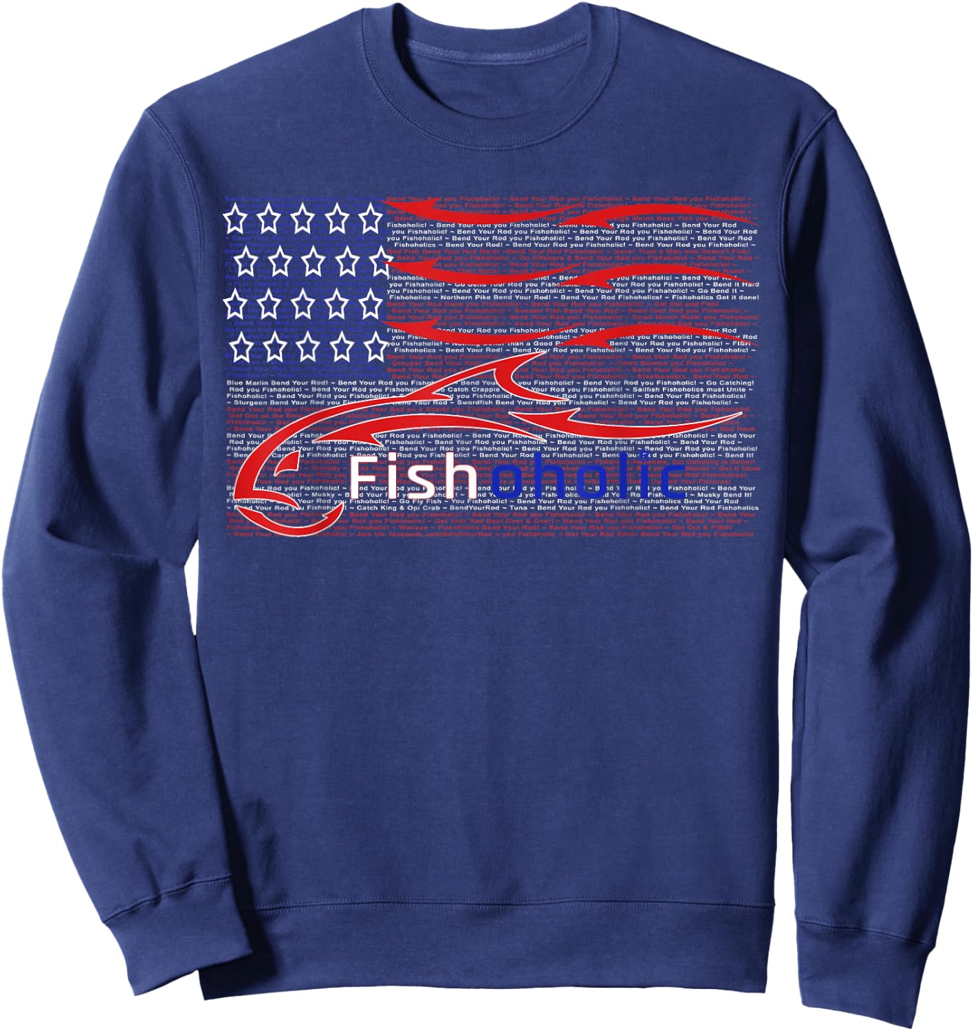 USA Flag Patriotic Fish Logo with Hidden Fishing Words Sweatshirt - Sweatshirt | Navy