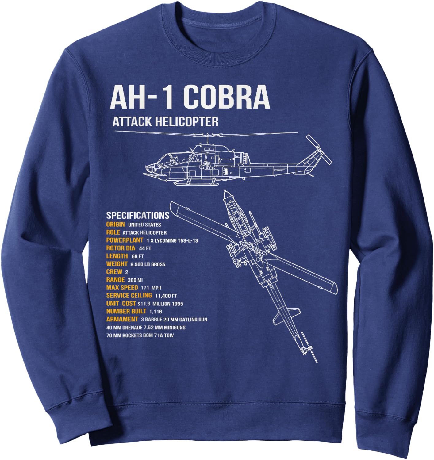 AH-1 Cobra Helicopter Sweatshirt - Sweatshirt | Navy