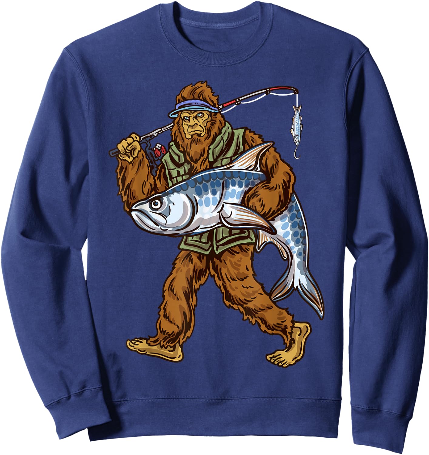 Northern Outdoors Tarpon Collection Men's Black Tarpon Fishing Bigfoot Theme , Small, Short Sleeve, Classic Fit Sweatshirt - Sweatshirt | Navy