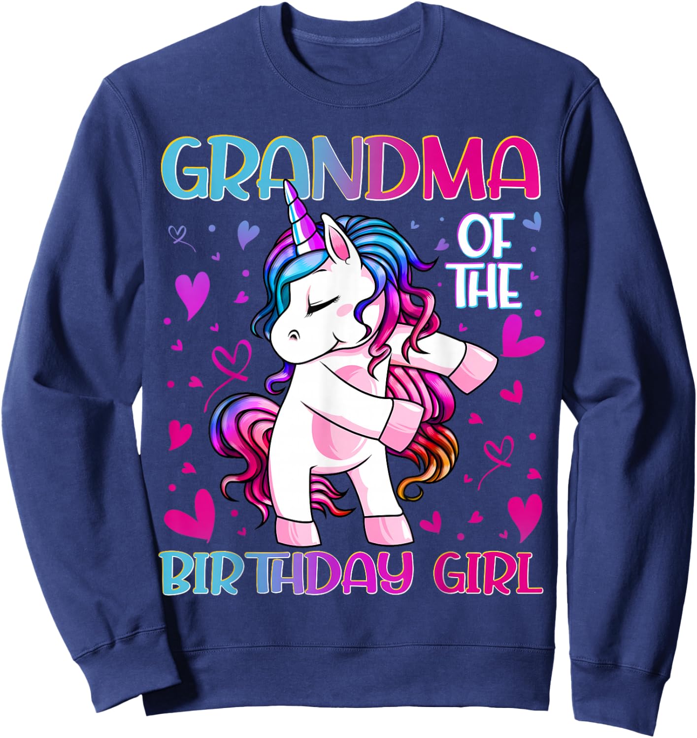 Grandma of The Birthday Girl Flossing Unicorn Grandmother Sweatshirt - Sweatshirt | Navy