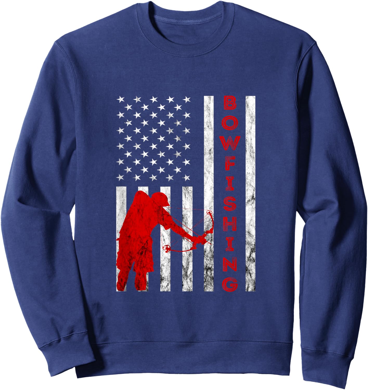 Bowfishing American Bowfisher USA Fish Bow Hunting Flag Sweatshirt - Sweatshirt | Navy