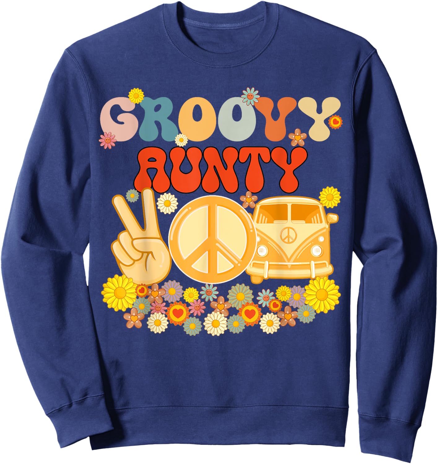Groovy Aunty Retro Matching Family Baby Shower Mother's Day Sweatshirt - Sweatshirt | Navy