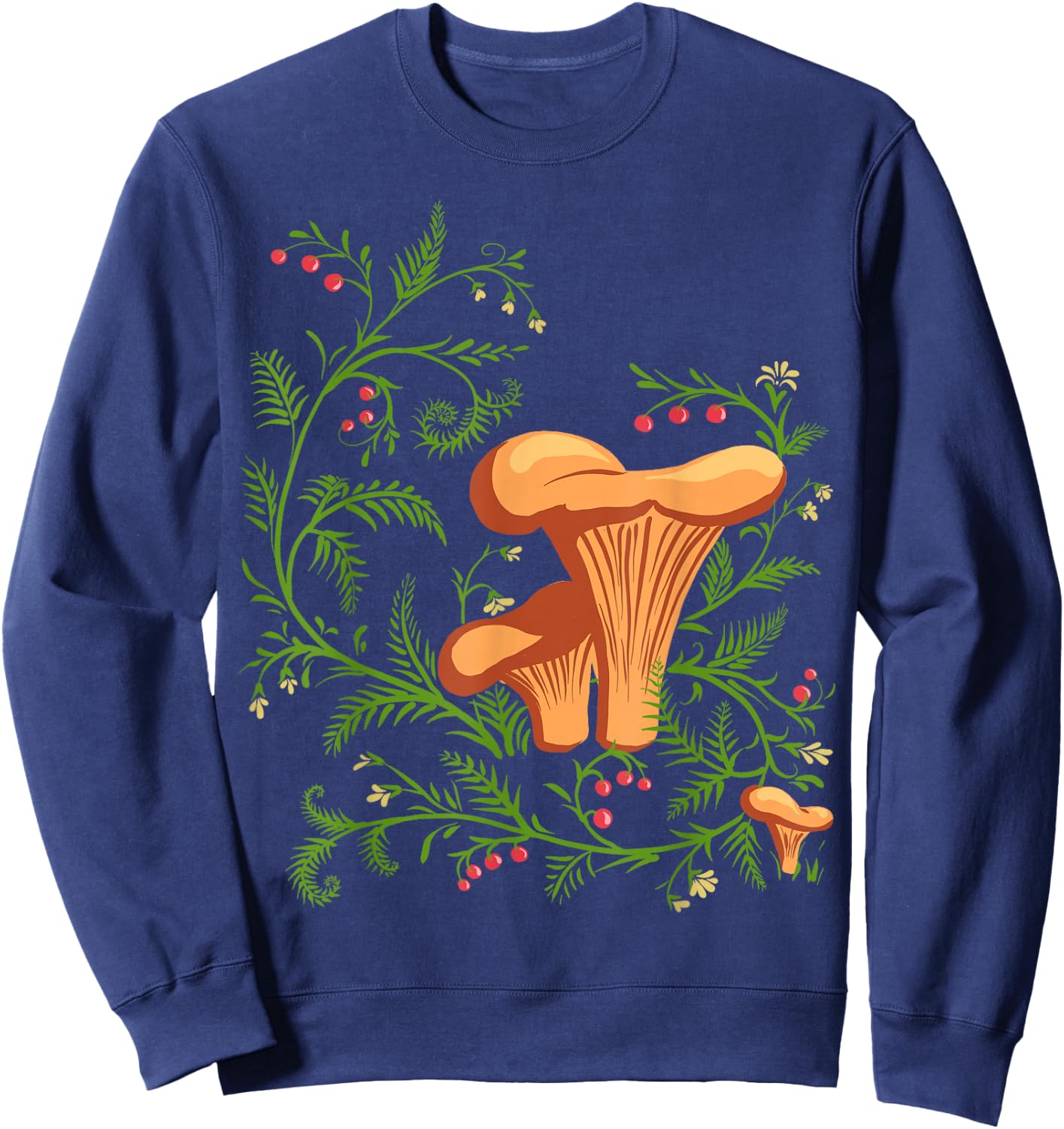 Forest Mushrooms Floral Fungi Vintage Ukrainian Vyshyvanka Sweatshirt - Sweatshirt | Navy