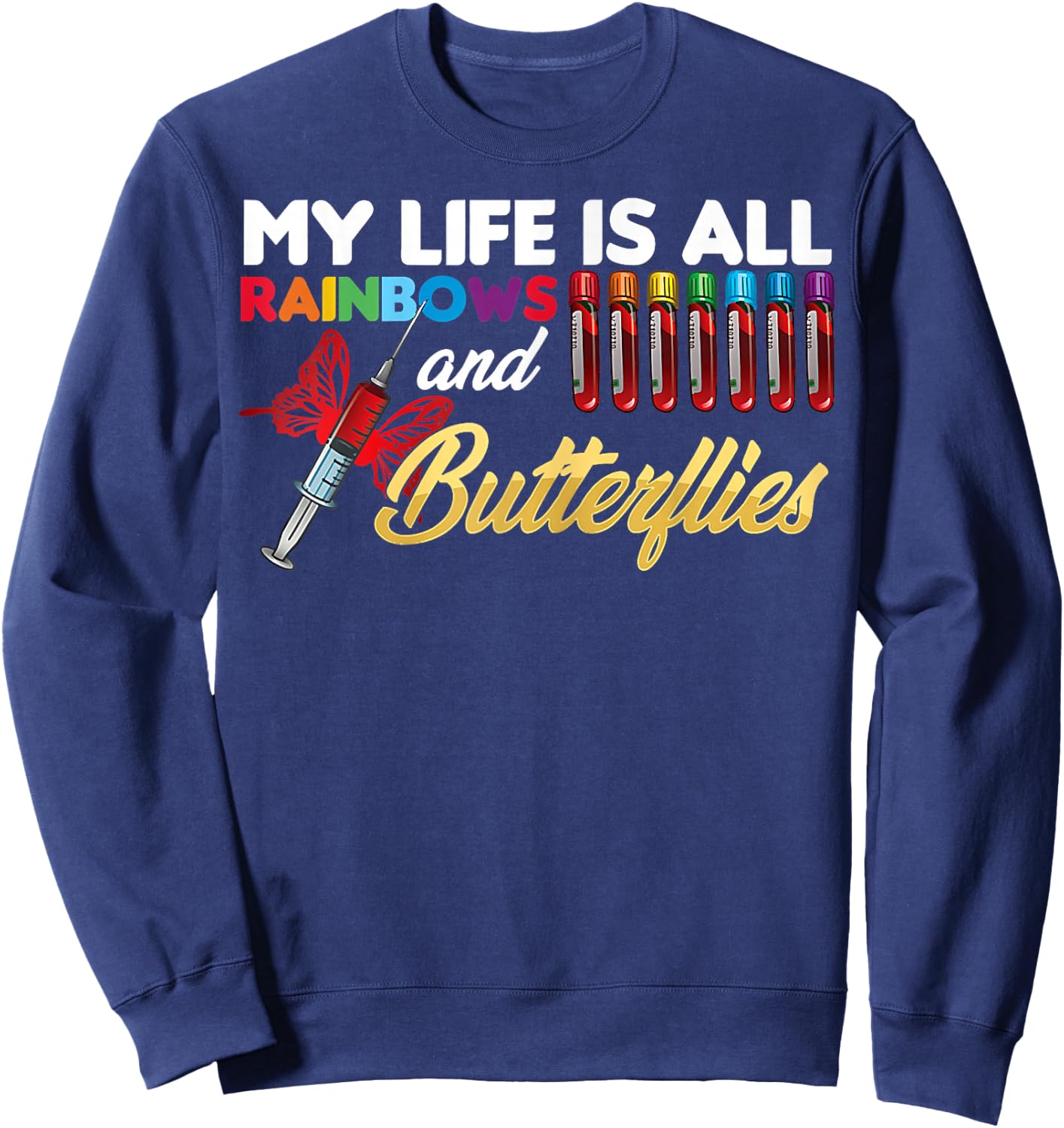 Reaction Glass Butterfly Rainbow Phlebotomy Laboratory Small Sweatshirt - Sweatshirt | Navy