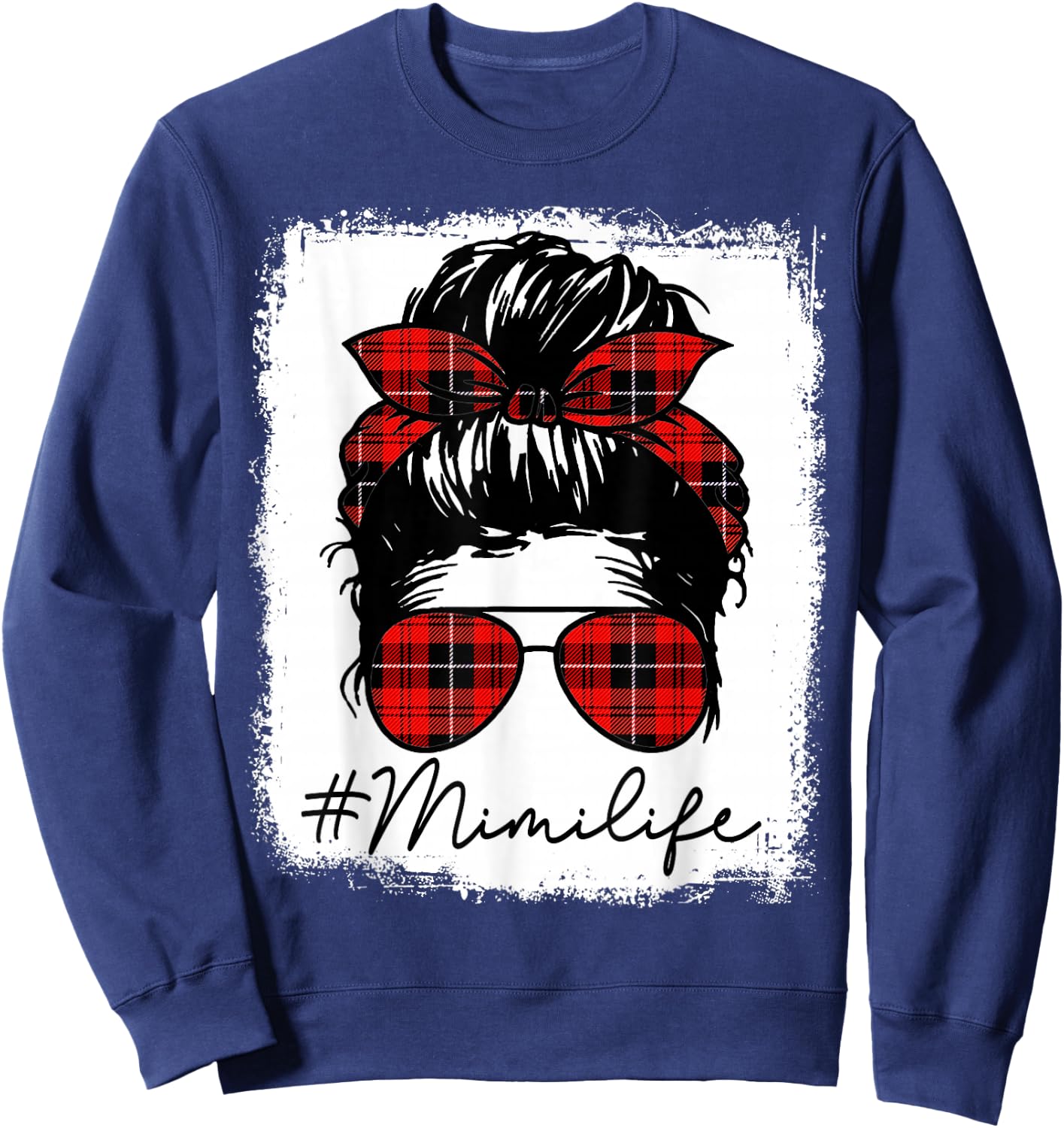 Mimi Life Shirts Red Plaid Bandana Messy Bun Sweatshirt - Sweatshirt | Navy