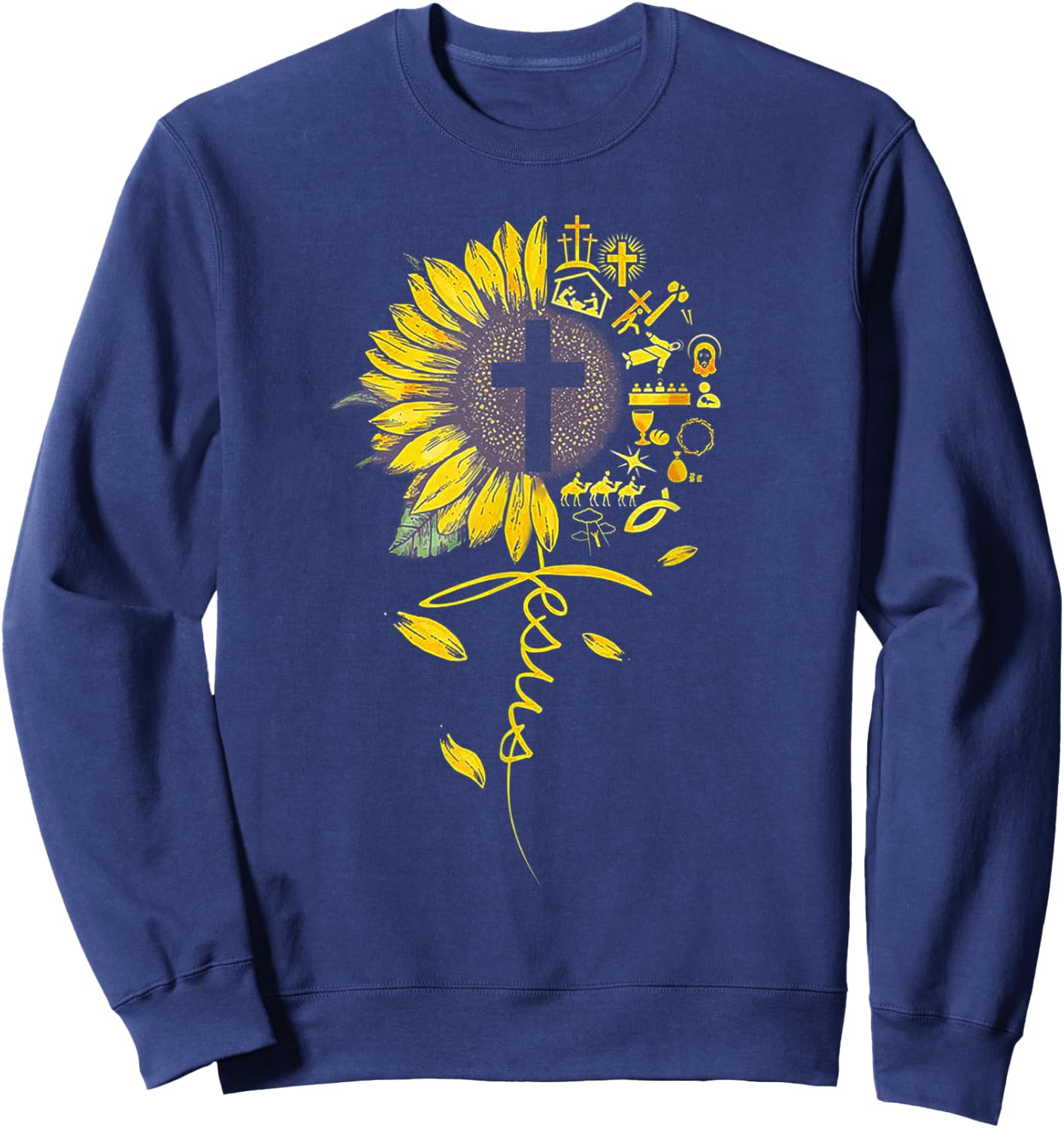 Jesus Sunflower - Funny Christian sunflowers Gift Sweatshirt - Sweatshirt | Navy