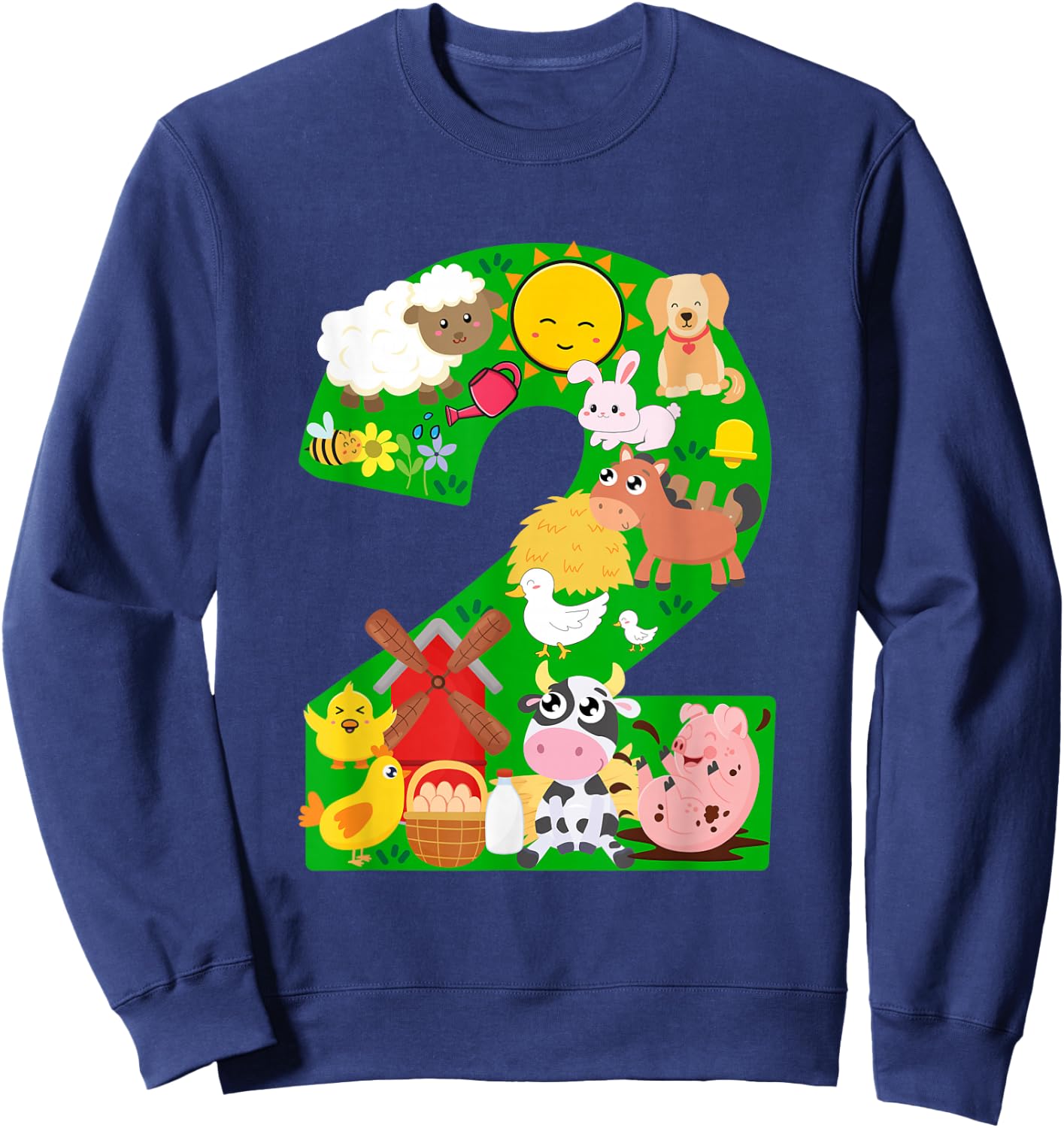 Farm Animals 2 Two Year Old Kids 2nd Birthday Party Farmer Sweatshirt - Sweatshirt | Navy