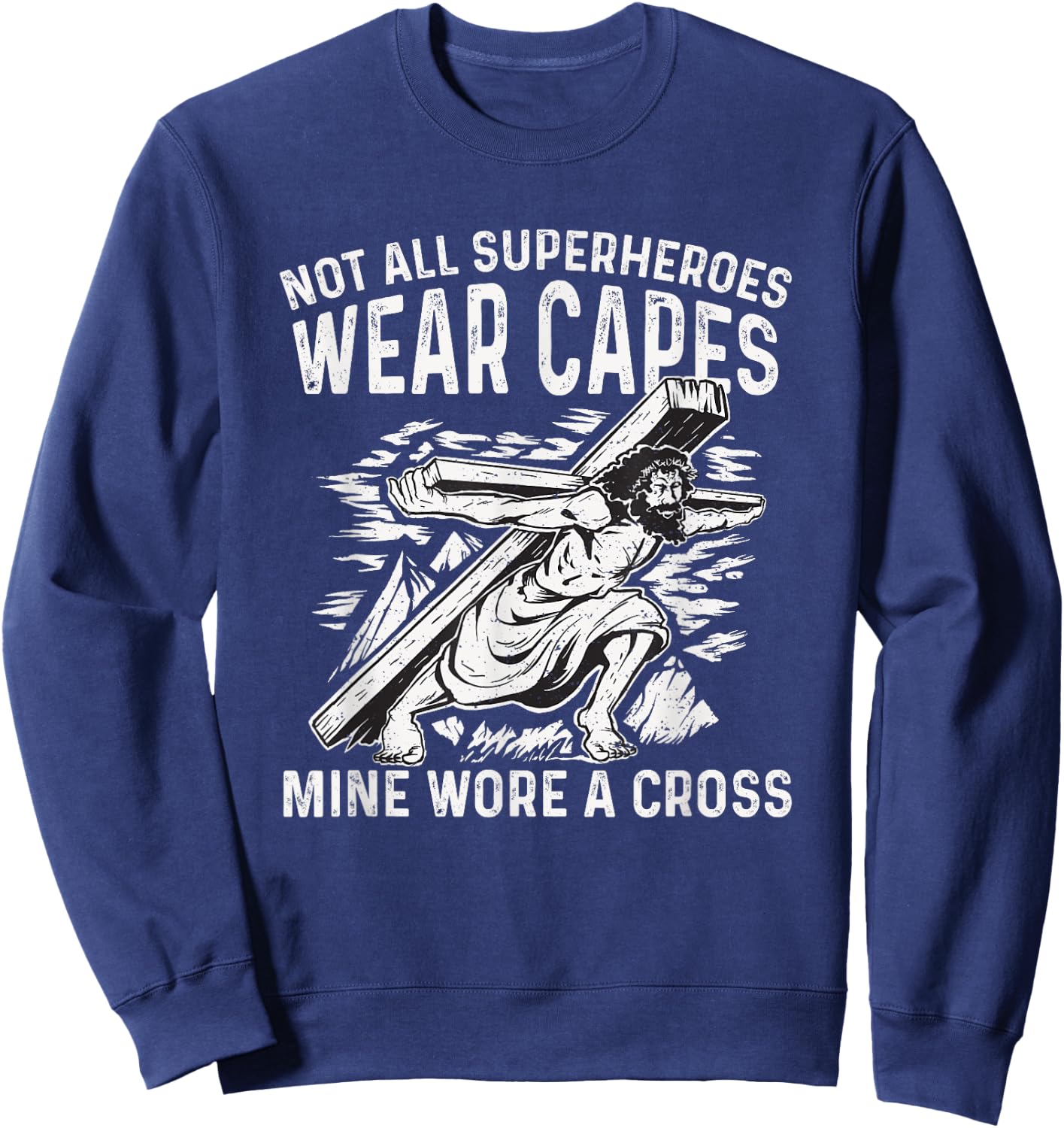 Funny Jesus Superhero Design Men Women Jesus Christ Cross Sweatshirt - Sweatshirt | Navy