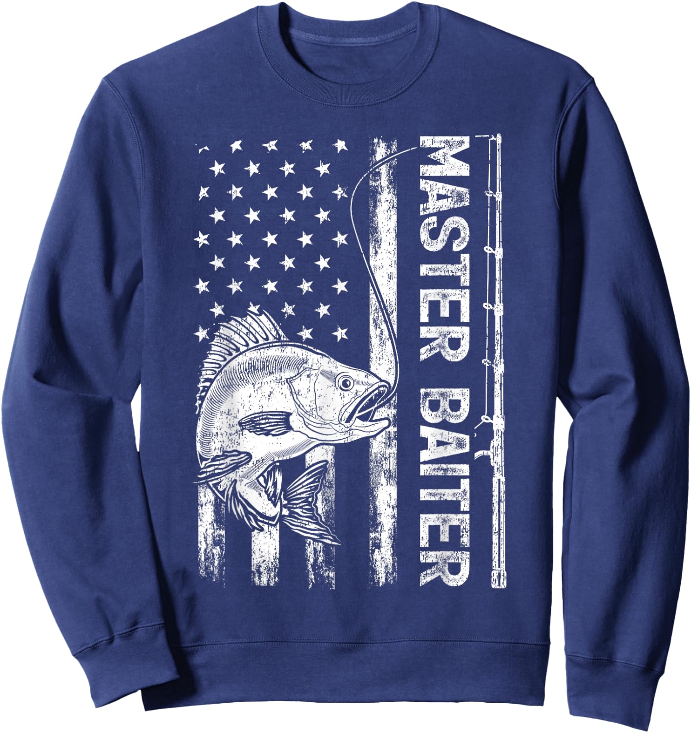 Funny Vintage American Flag Master Baiter Fishing Sweatshirt - Sweatshirt | Navy