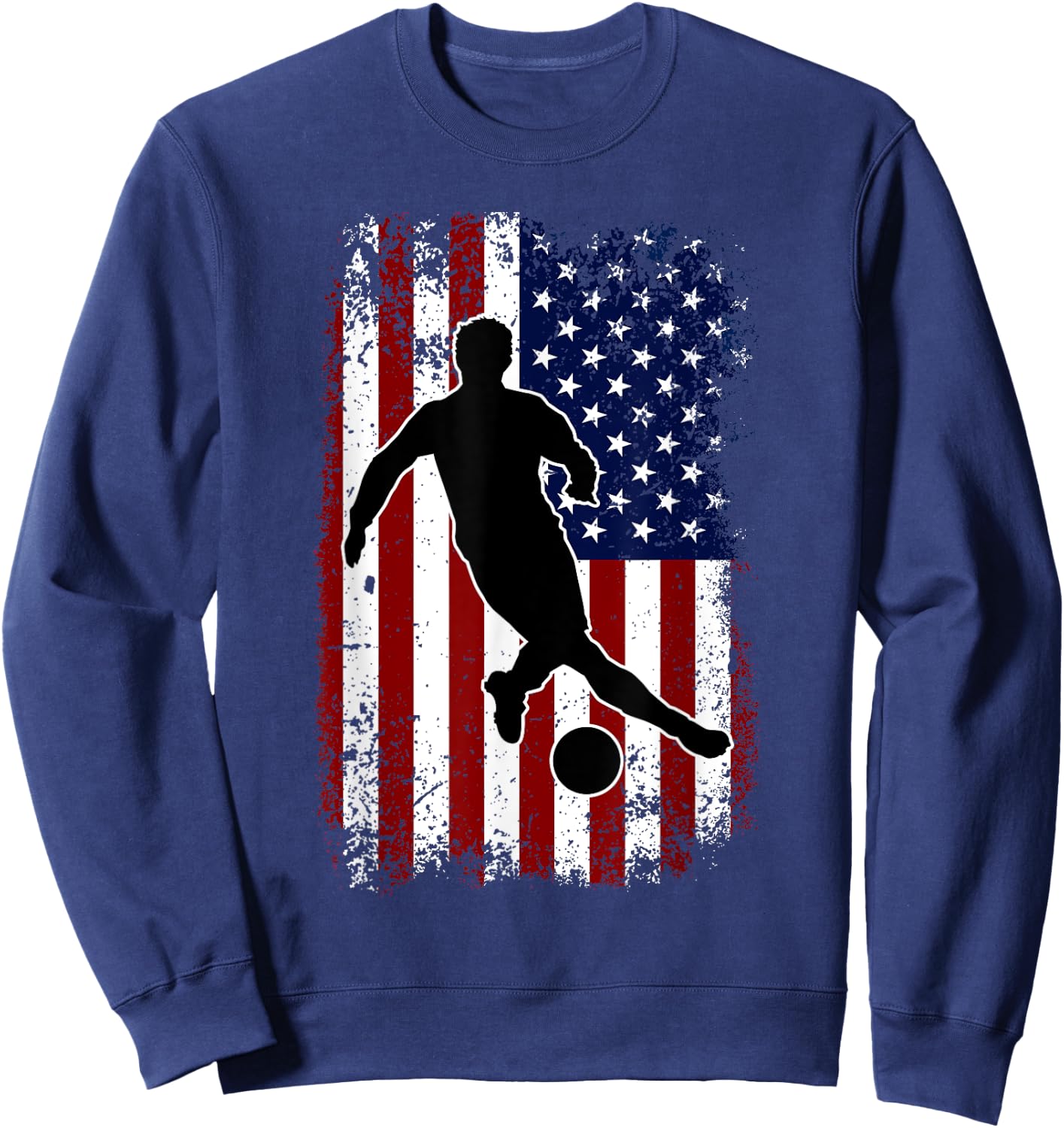 Vintage Soccer 4th of July USA American Flag Boys Men Sweatshirt - Sweatshirt | Navy