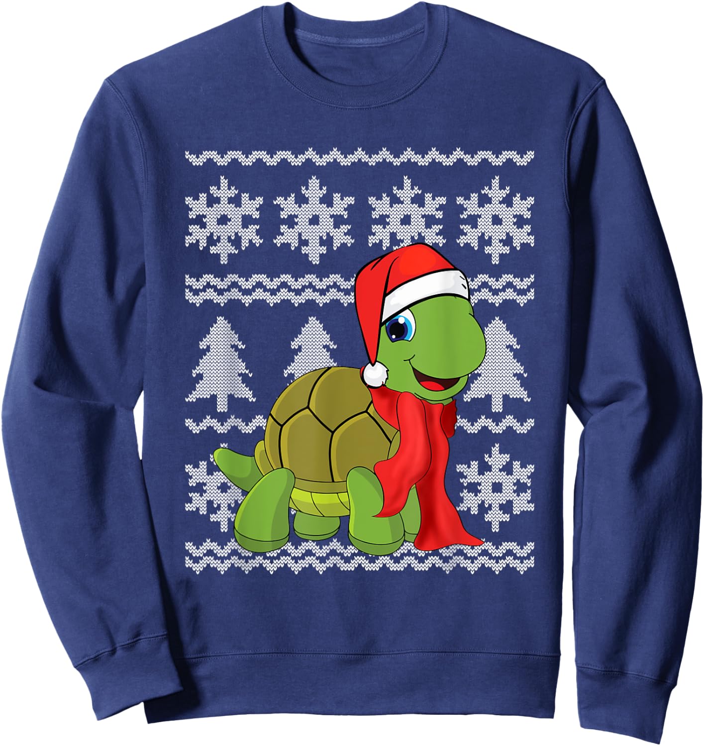 Turtle Santa Hat Scarf Ugly Christmas Sweater Holiday Gift Sweatshirt - Sweatshirt | Navy