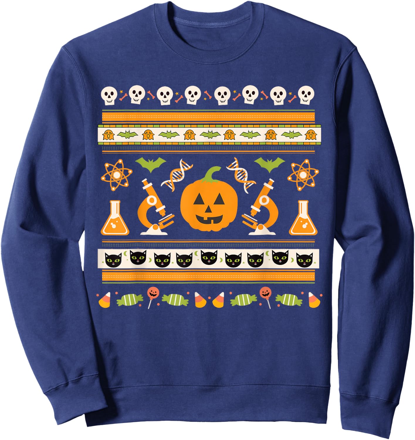 Science Laboratory Halloween Ugly Sweater - Geek, Nerd, STEM Sweatshirt - Sweatshirt | Navy