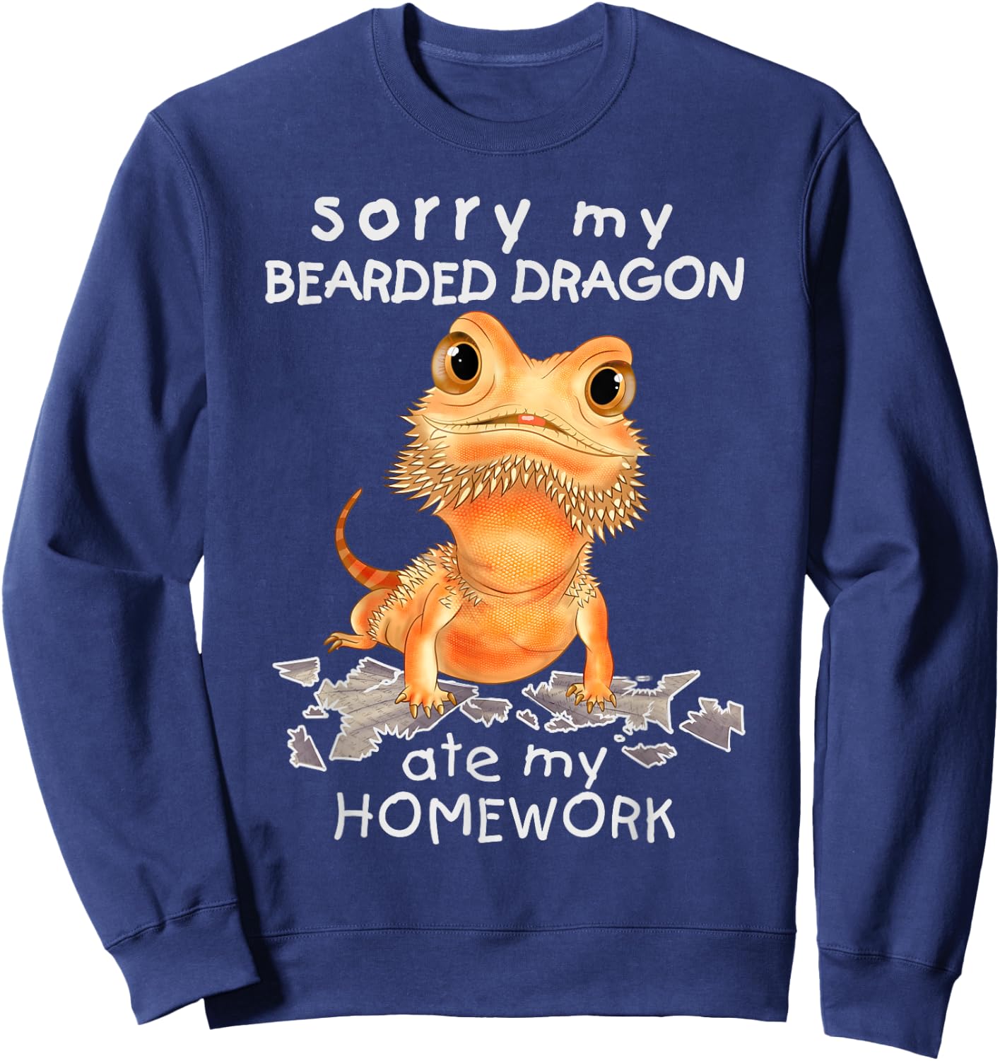 Funny Bearded Dragon Cute Lizard Beardie Ate My Homework Sweatshirt - Sweatshirt | Navy
