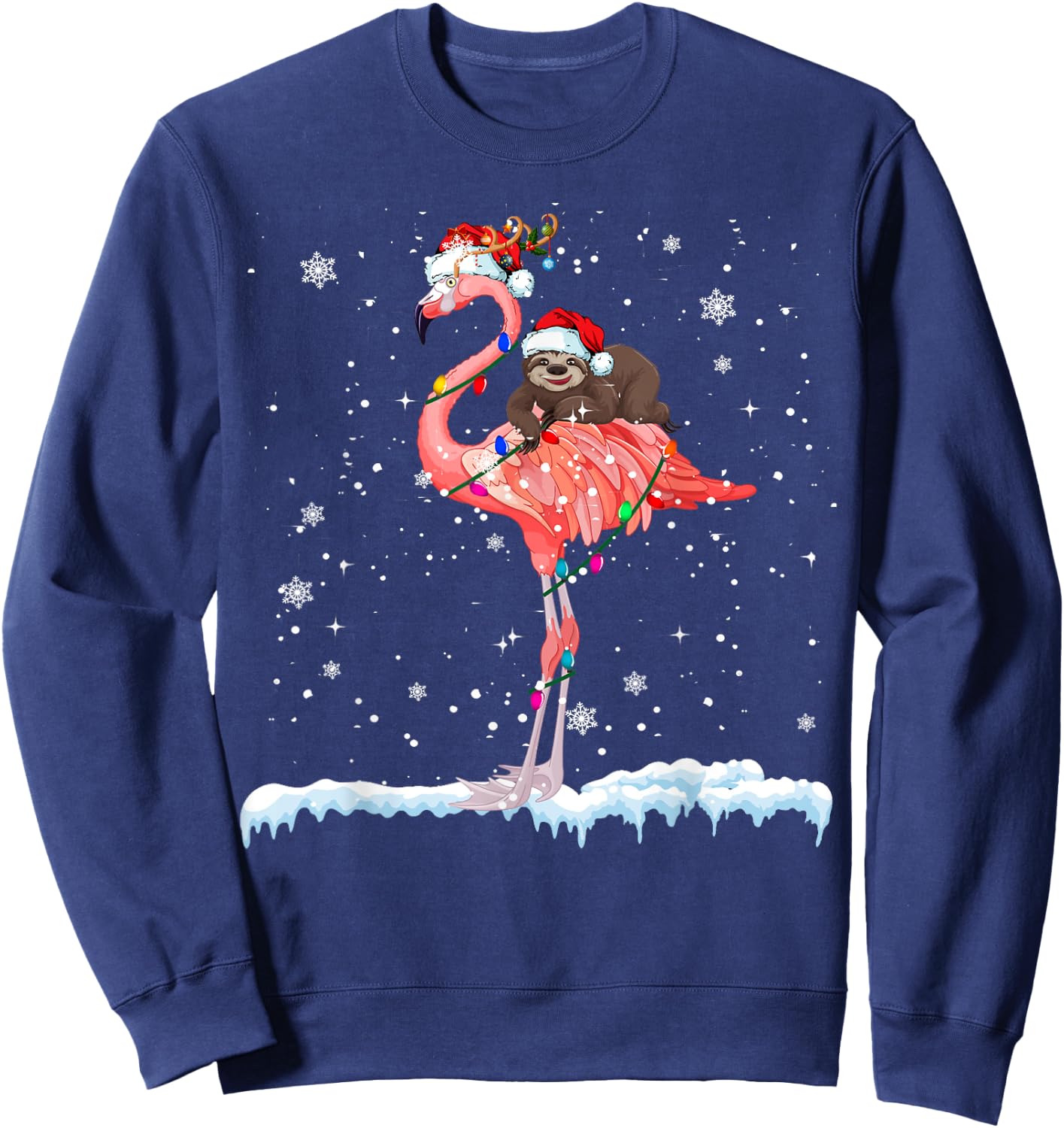 Santa Sloth Ridding Flamingo Reindeer Xmas Sloth Flamingo Sweatshirt - Sweatshirt | Navy