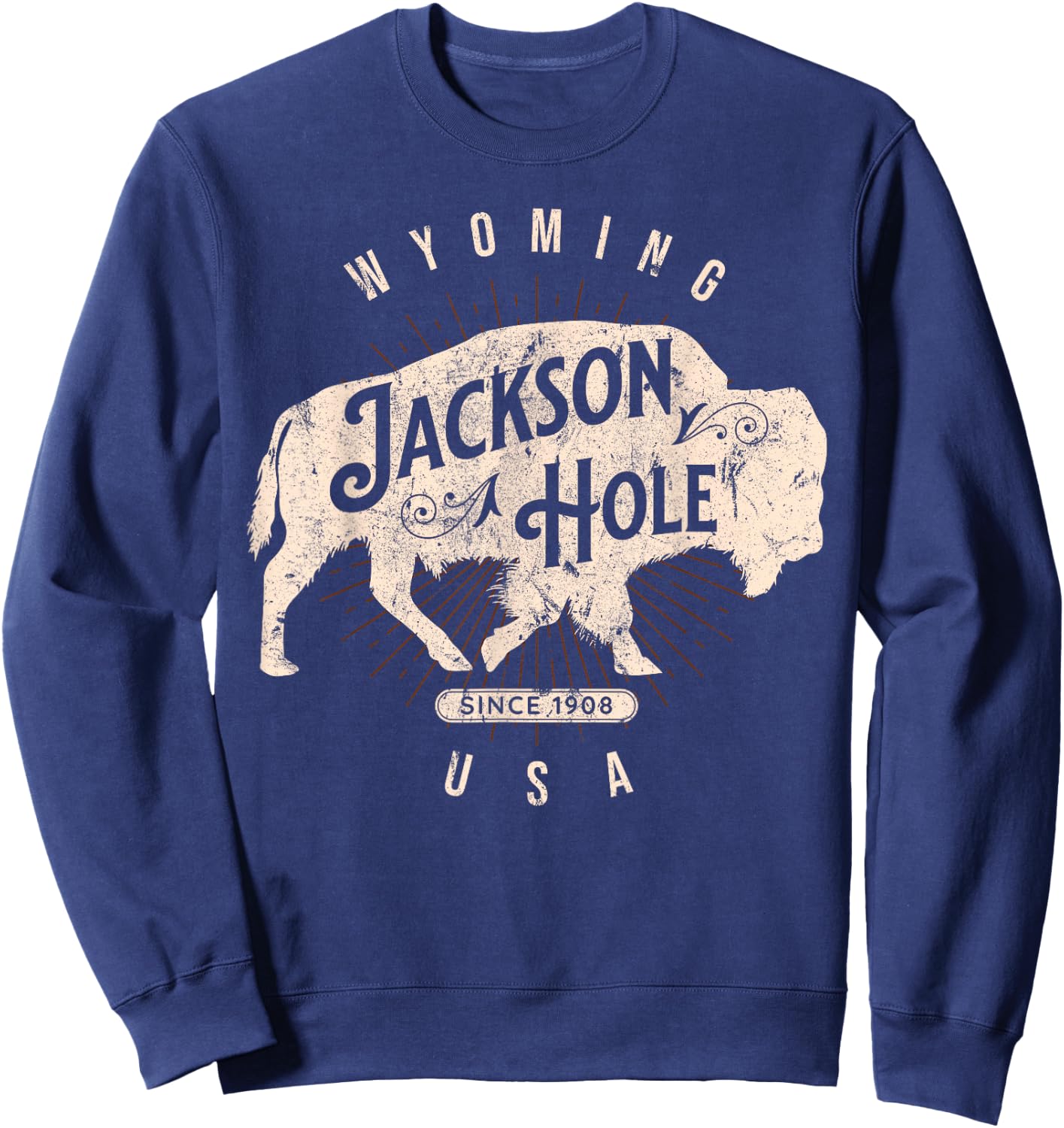 Jackson Hole Wyoming Buffalo Nature Outdoors Vintage Sweatshirt - Sweatshirt | Navy