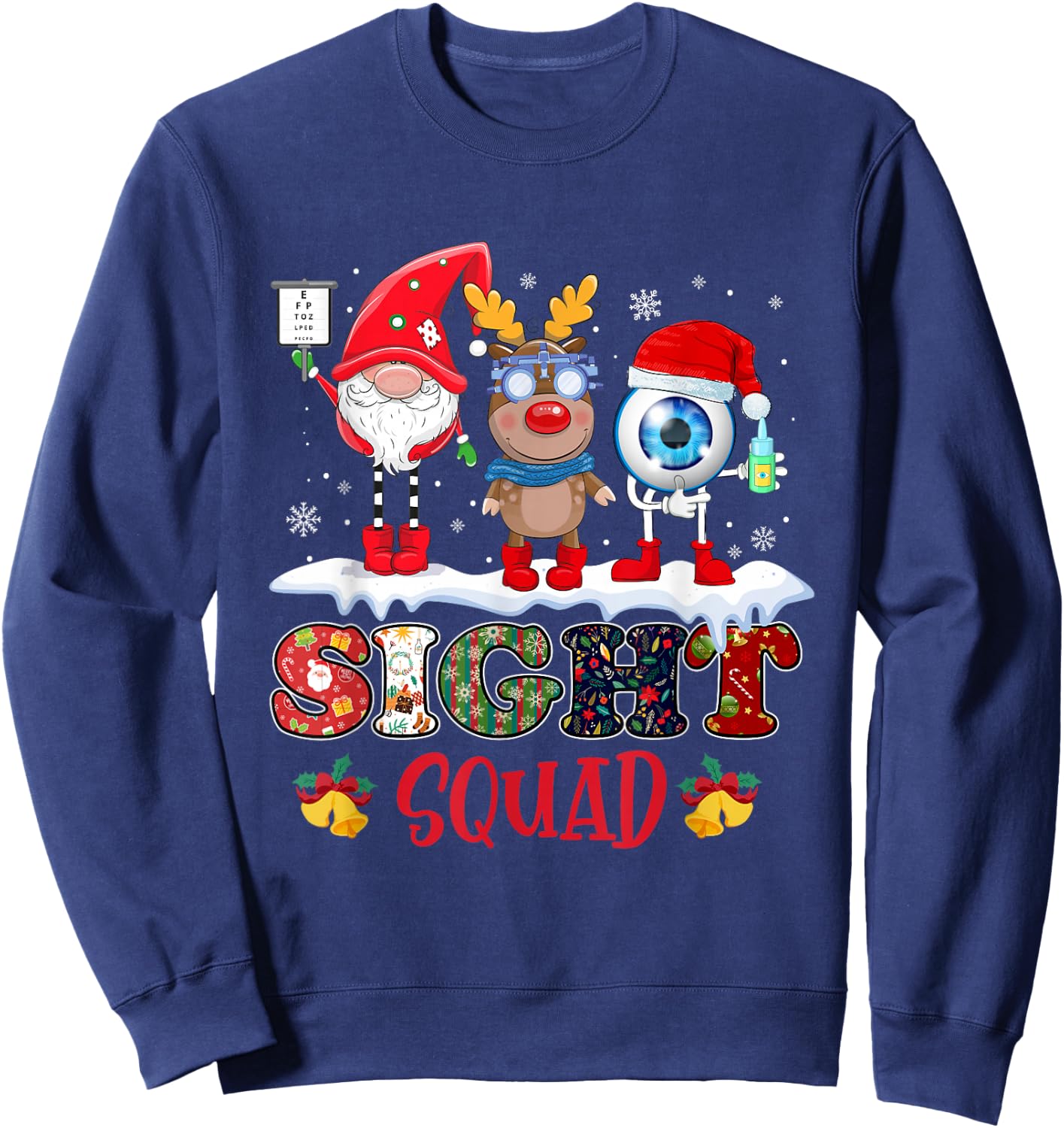 Funny Sight Squad Gnome Reindeer Santa Christmas Optometrist Sweatshirt - Sweatshirt | Navy