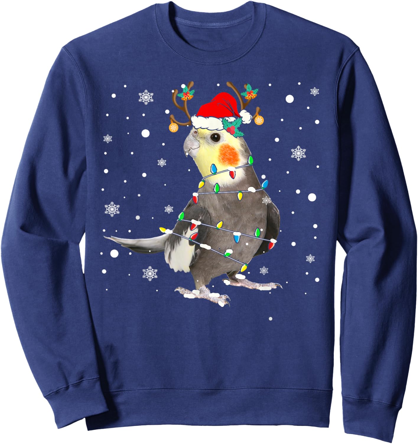 Santa Reindeer Cockatiel Cute Bird Pyjamas Family Xmas Sweatshirt - Sweatshirt | Navy