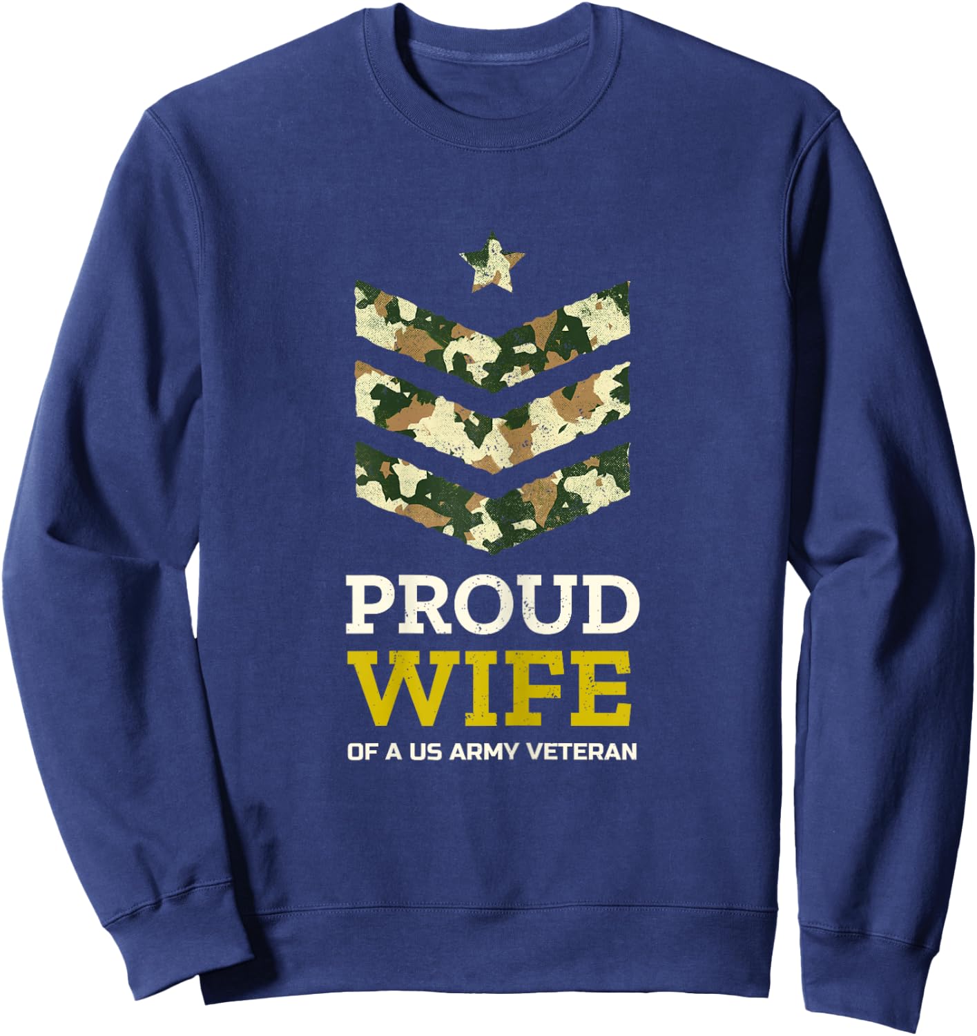Proud Wife of a US Army Veteran Camo Stripes Gift Sweatshirt - Sweatshirt | Navy