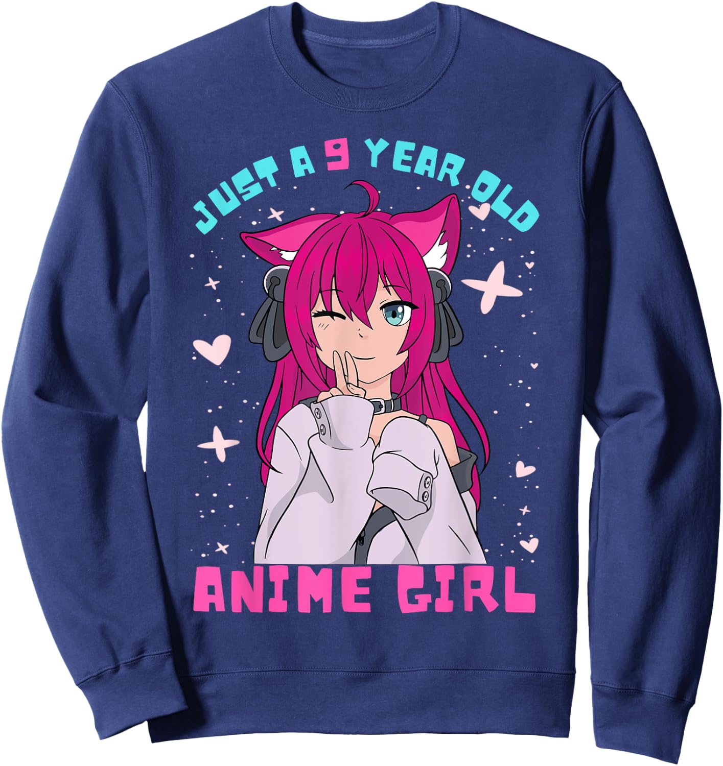 Anime Girl 9 Year Old Birthday Girl Kawaii 9th Birthday Sweatshirt - Sweatshirt | Navy