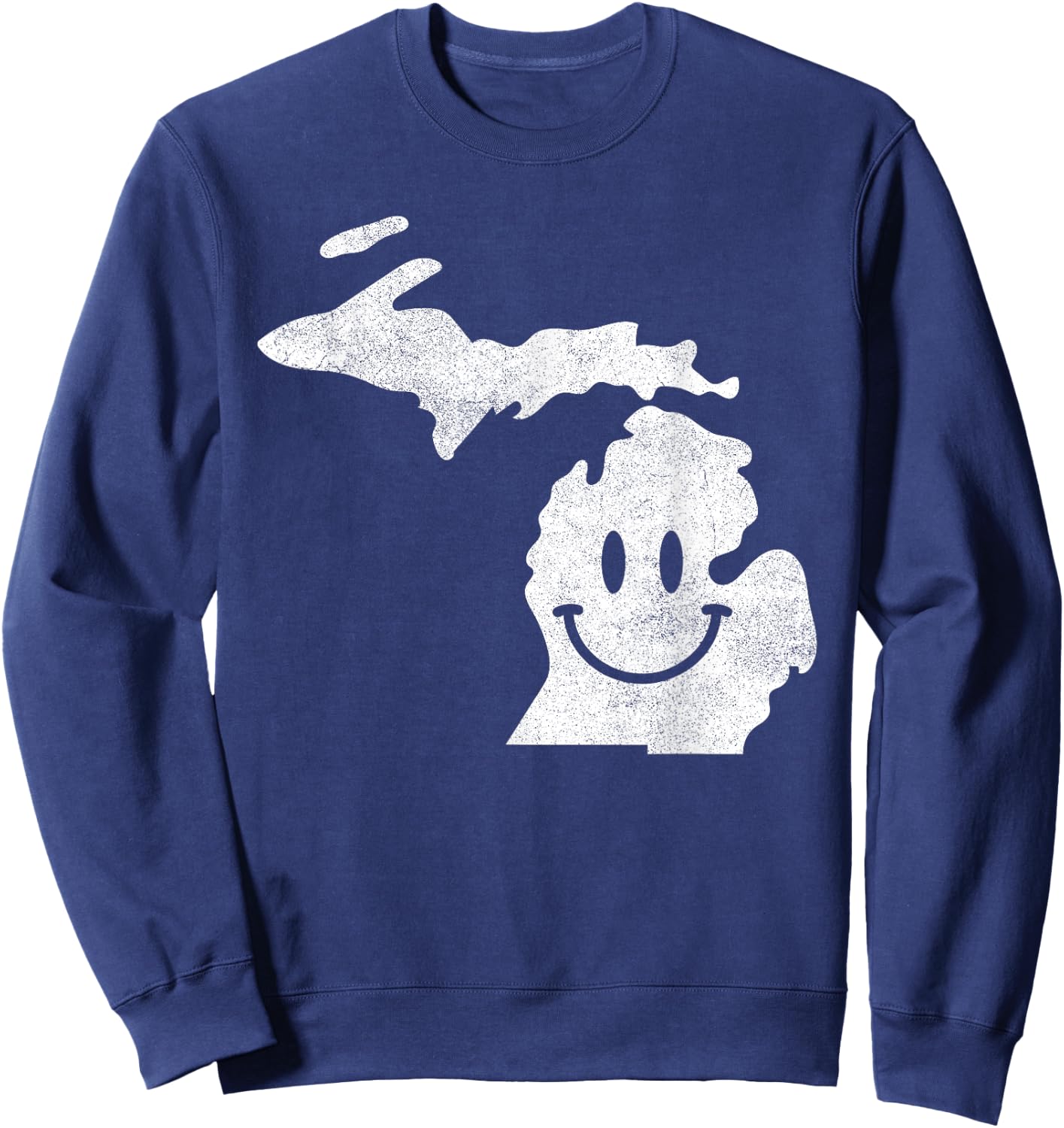 Smiling in MI – Funny Michigan Happy Face Sweatshirt - Sweatshirt | Navy