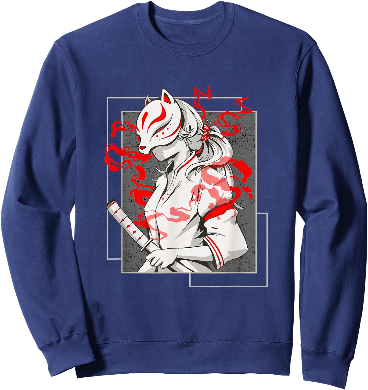 Japanese Fox Mask Aesthetic Kitsune Inari Anime Oni Monster Sweatshirt - Sweatshirt | Navy