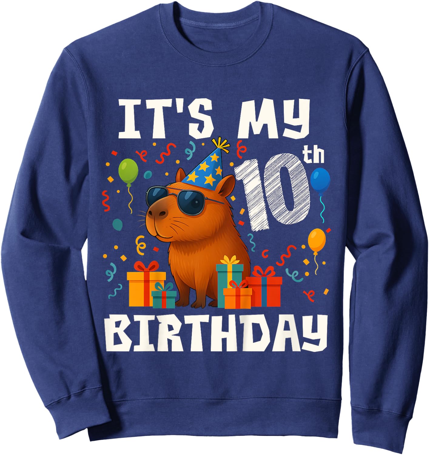 Its My 10th Birthday 10 Years Old Capybara Gifts Boys Sweatshirt - Sweatshirt | Navy