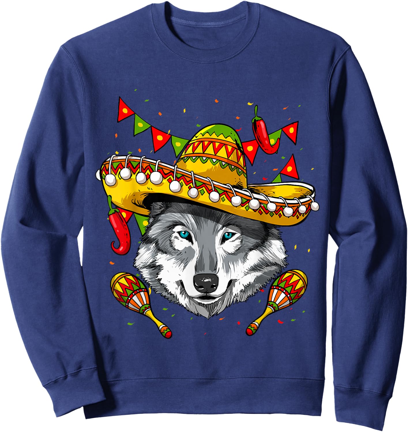Cinco de Mayo Wolf Mexican Lover Sombrero Wolf Sweatshirt - Sweatshirt | Navy