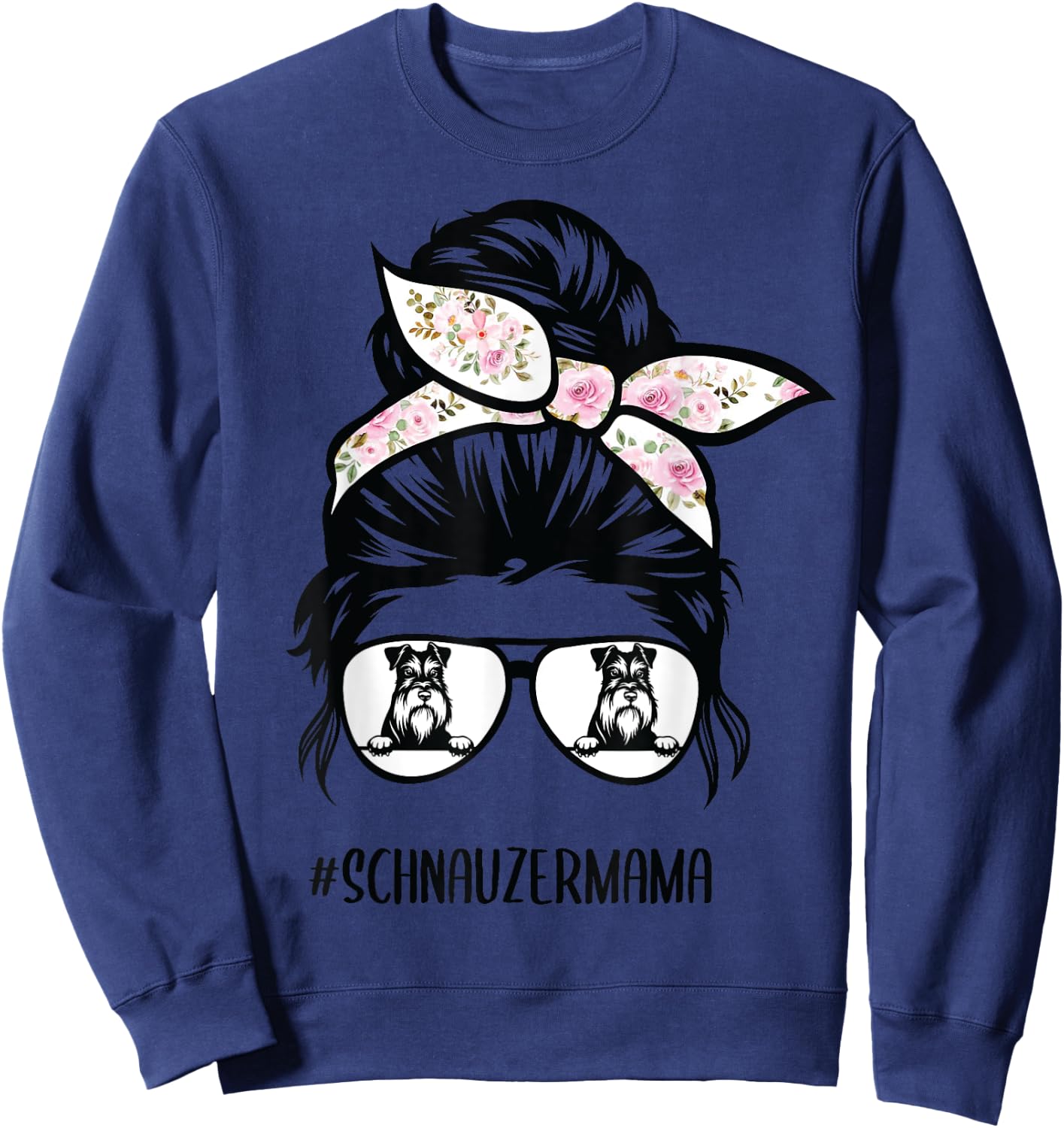 Miniature Schnauzer mom messy bun hair glasses Sweatshirt - Sweatshirt | Navy