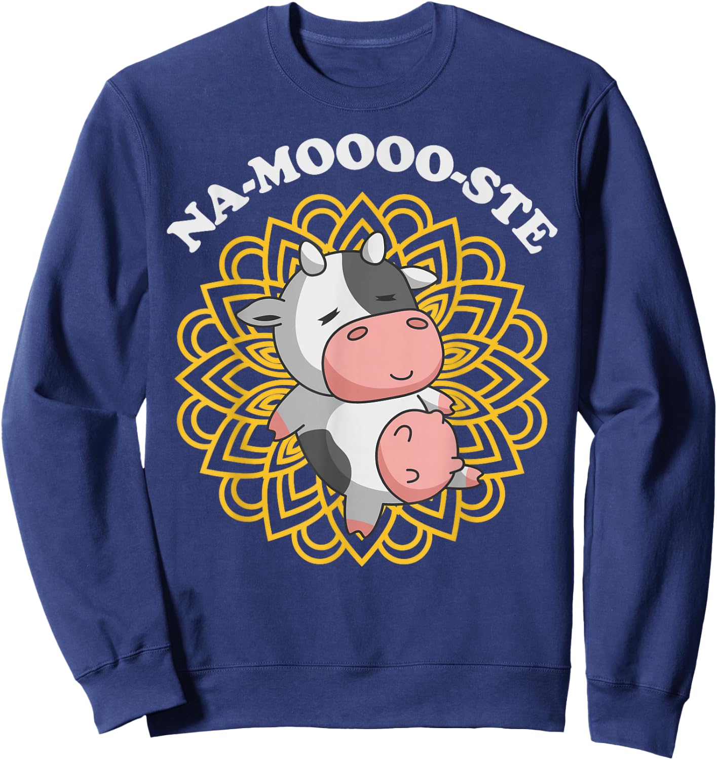 Namaste Cute Cow Pun | Na-moooo-ste Yoga Meditating Cow Sweatshirt - Sweatshirt | Navy