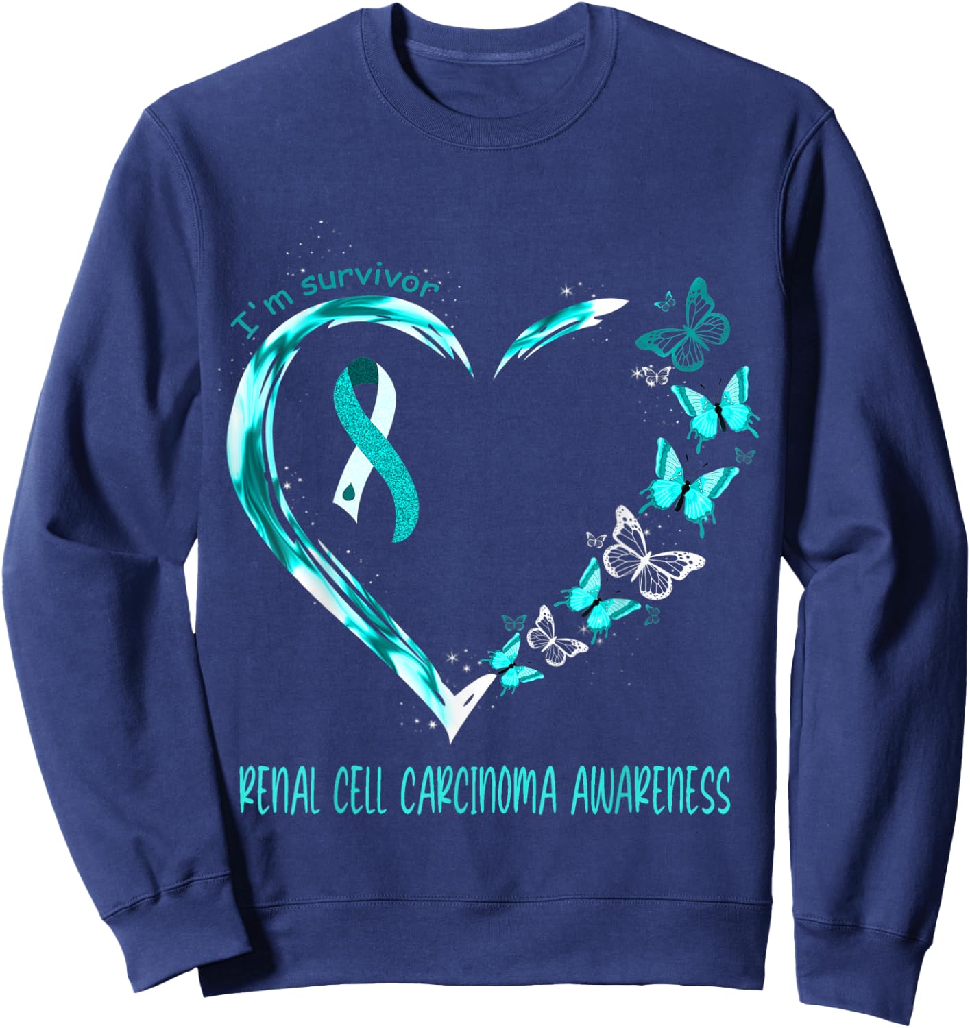 Renal Cell Carcinoma Awareness I'm Survivor Heart Ribbon Sweatshirt - Sweatshirt | Navy
