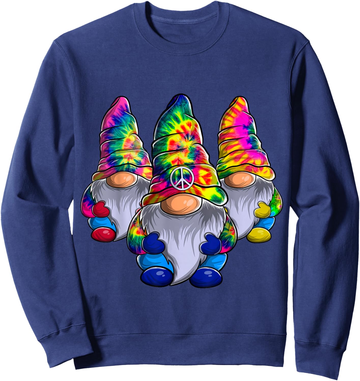 Three Hippie Gnomes Peace Gnome Funny Retro Tie DIY Design Sweatshirt - Sweatshirt | Navy