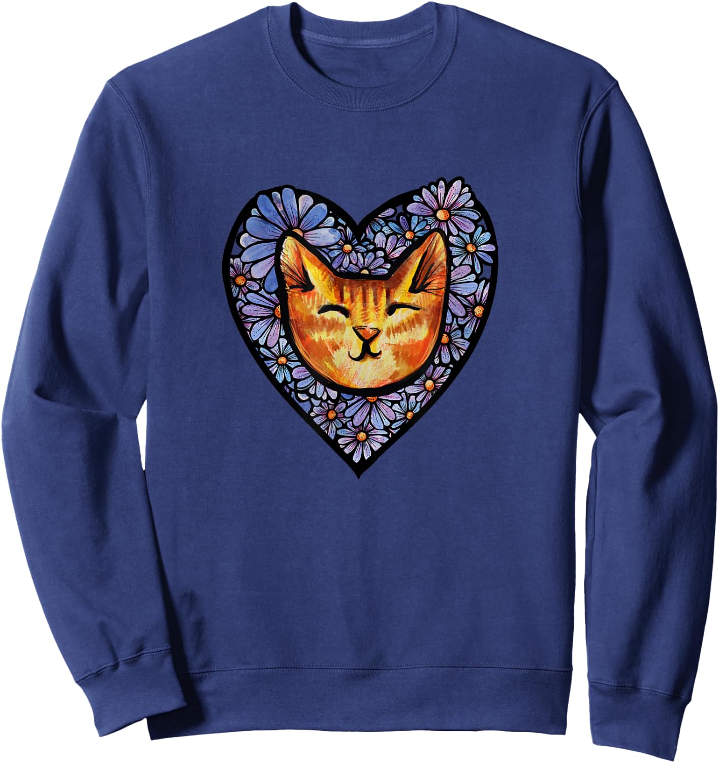 Orange Tiger Stripe Cat Tabby Men Women Sweatshirt - Sweatshirt | Navy